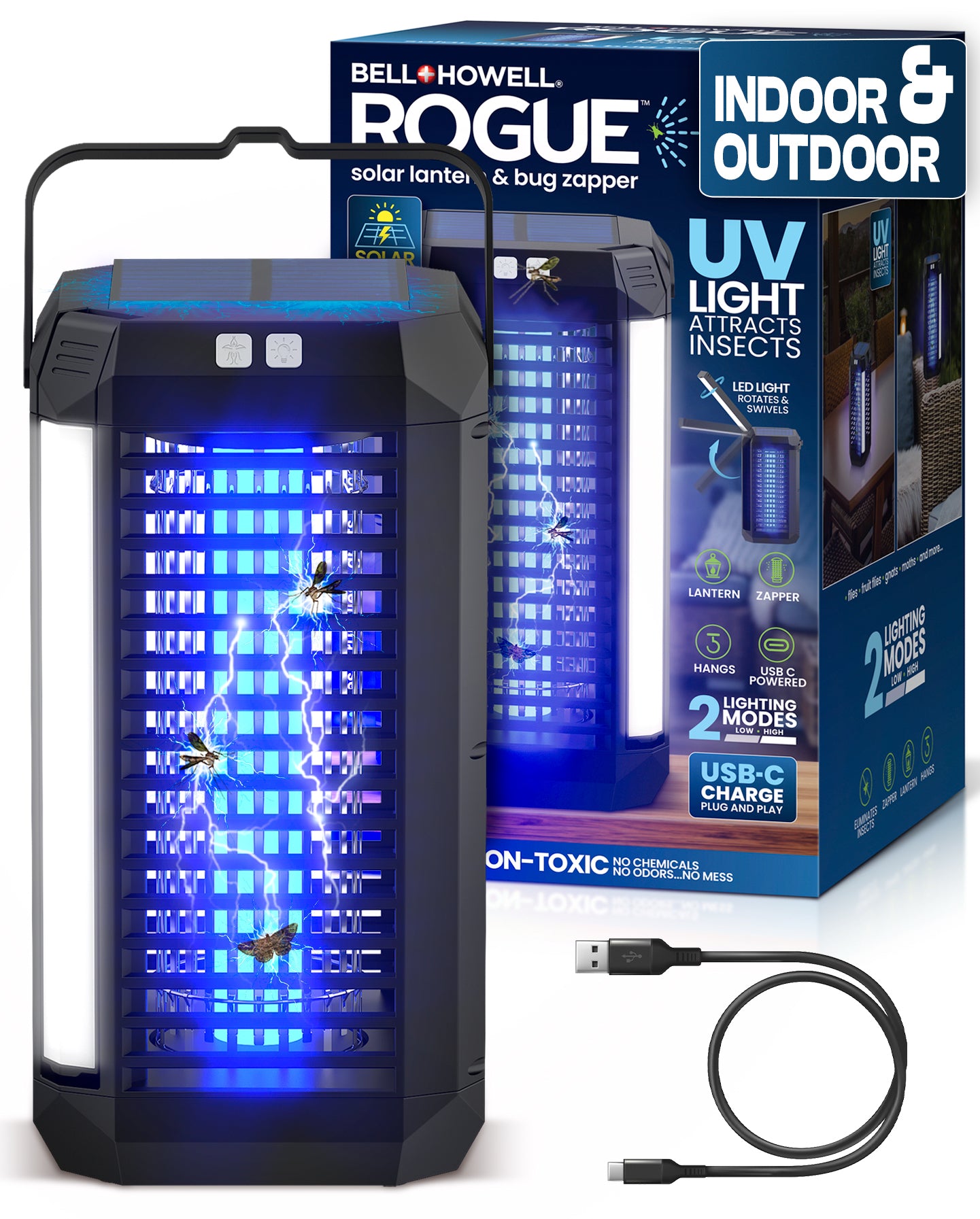 Rogue Solar Lantern and Insect Zapper – Portable, Weatherproof, Rechargeable UV Bug Control with LED Light Modes