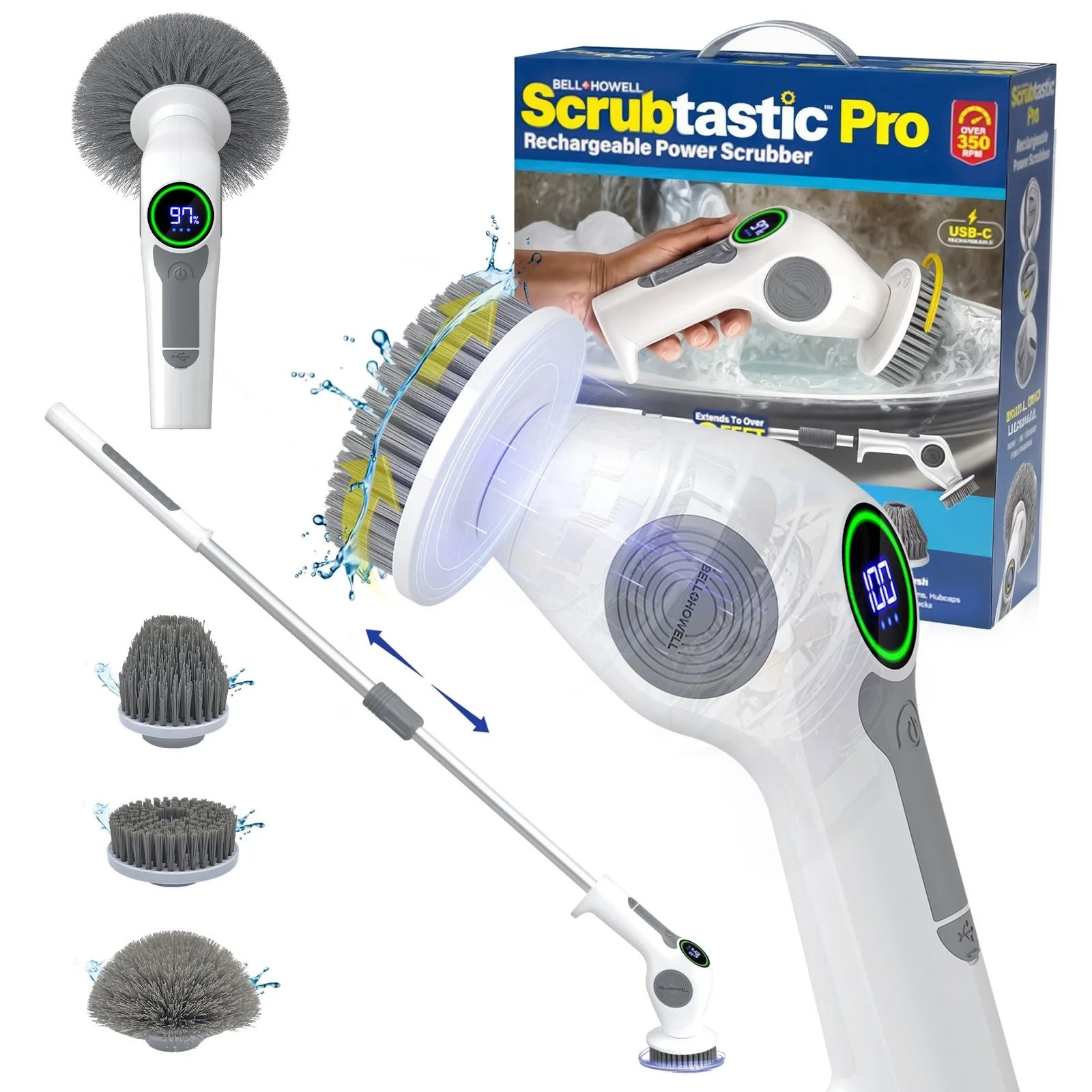 Scrubtastic Pro Electric Spin Scrubber – Rechargeable, Extendable Mult ...