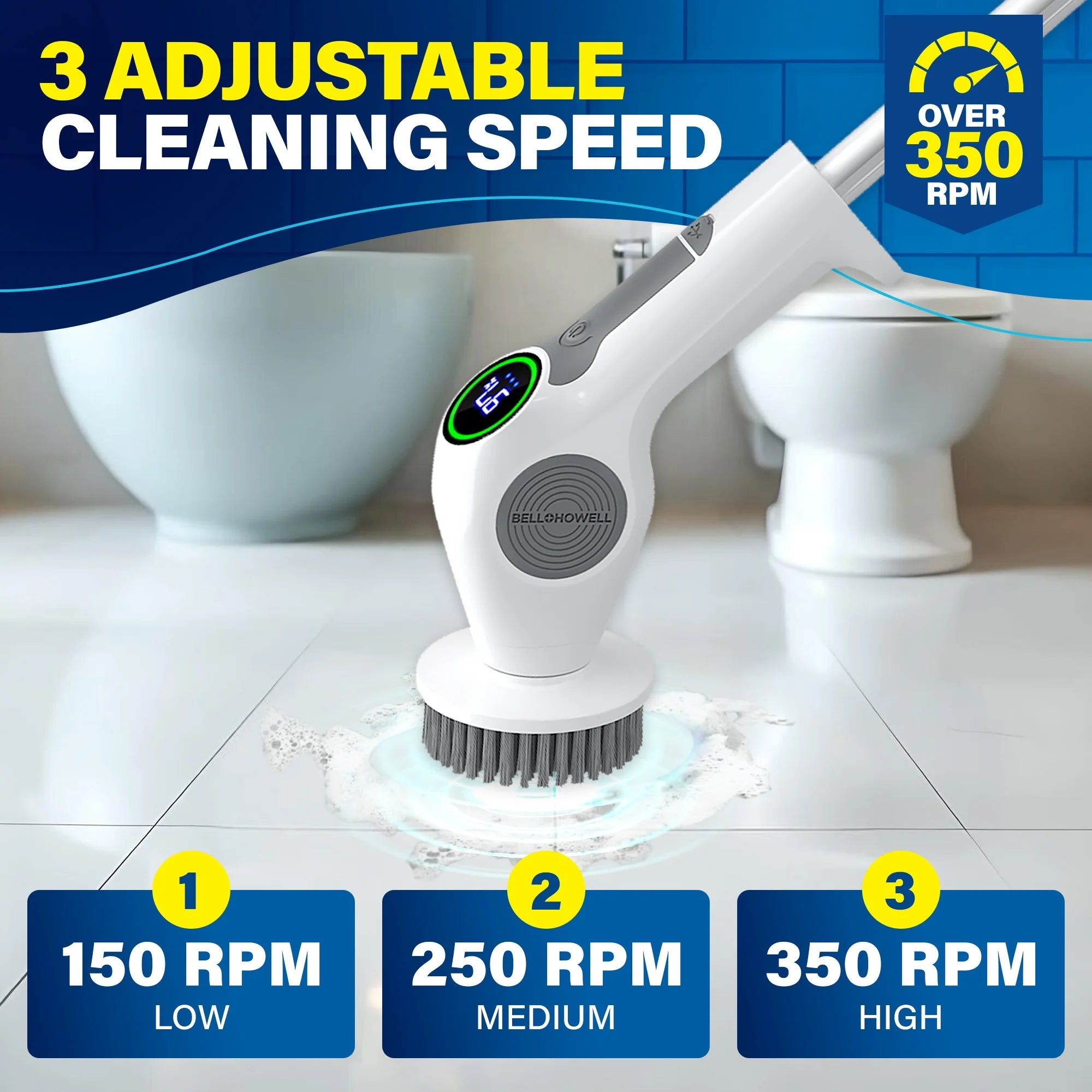 Scrubtastic Pro Electric Spin Scrubber – Rechargeable, Extendable Multi-Purpose Tile, Grout, Bathroom, Floor & Bathtub Cleaner with 3 Rotating Brush Heads