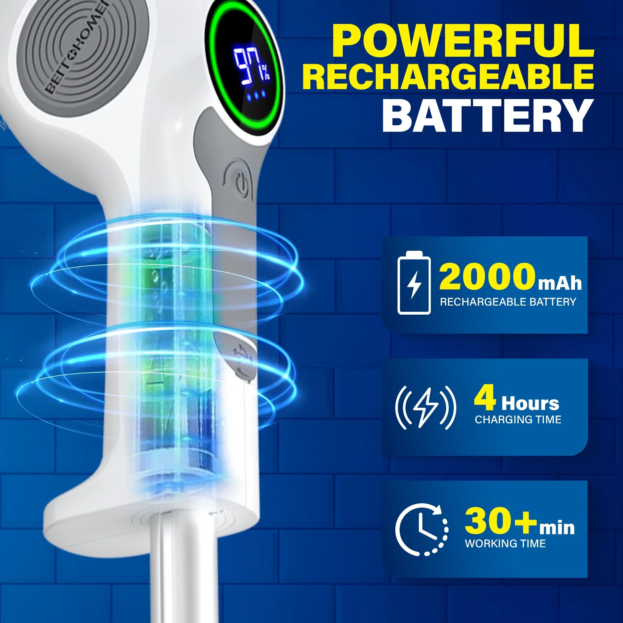 Scrubtastic Pro Electric Spin Scrubber – Rechargeable, Extendable Multi-Purpose Tile, Grout, Bathroom, Floor & Bathtub Cleaner with 3 Rotating Brush Heads