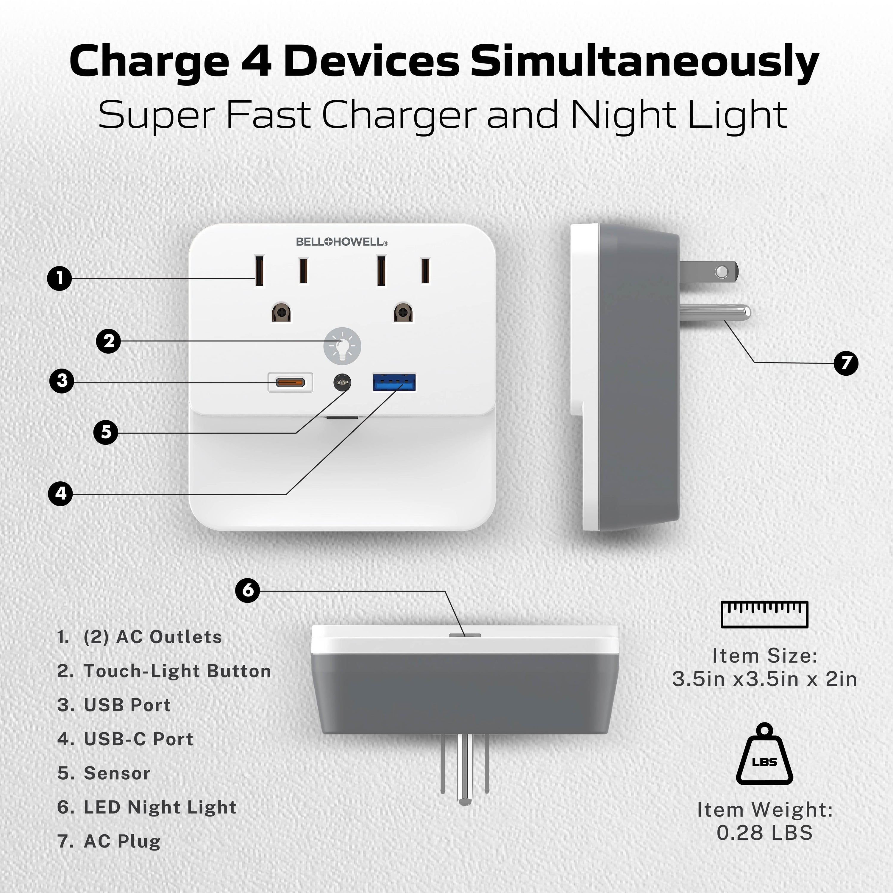 Nightlight Surge Protector with USB-C & USB-A
