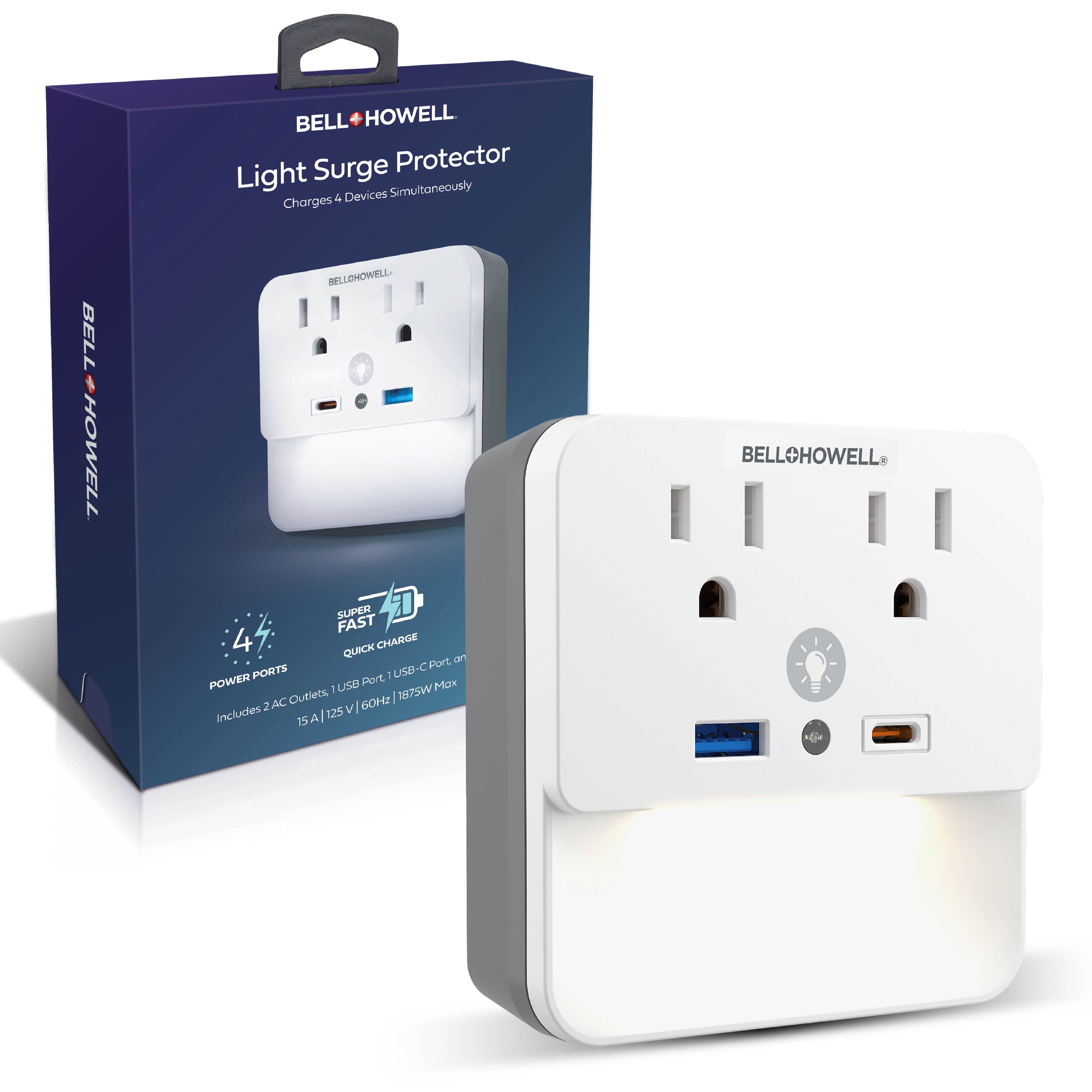 Nightlight Surge Protector with USB-C & USB-A
