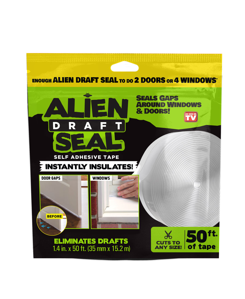 Alien Draft Seal Insulation Tape - Self-Adhesive Silicone Weather Stripping for Door & Window, Under-Door Draft Stopper - Stops Cold Air From Escaping in Summer, Keeps Warm Air Inside in Winter