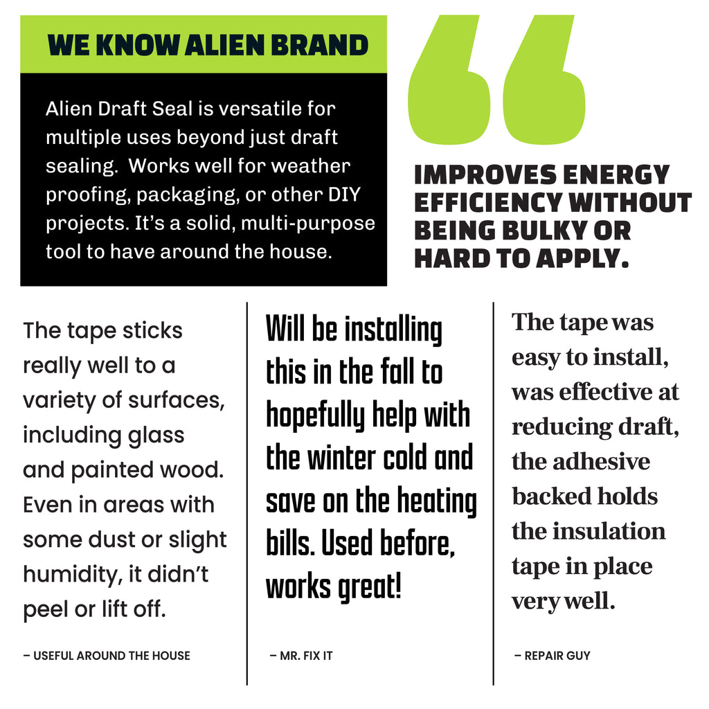 Alien Draft Seal Insulation Tape - Self-Adhesive Silicone Weather Stripping for Door & Window, Under-Door Draft Stopper - Stops Cold Air From Escaping in Summer, Keeps Warm Air Inside in Winter