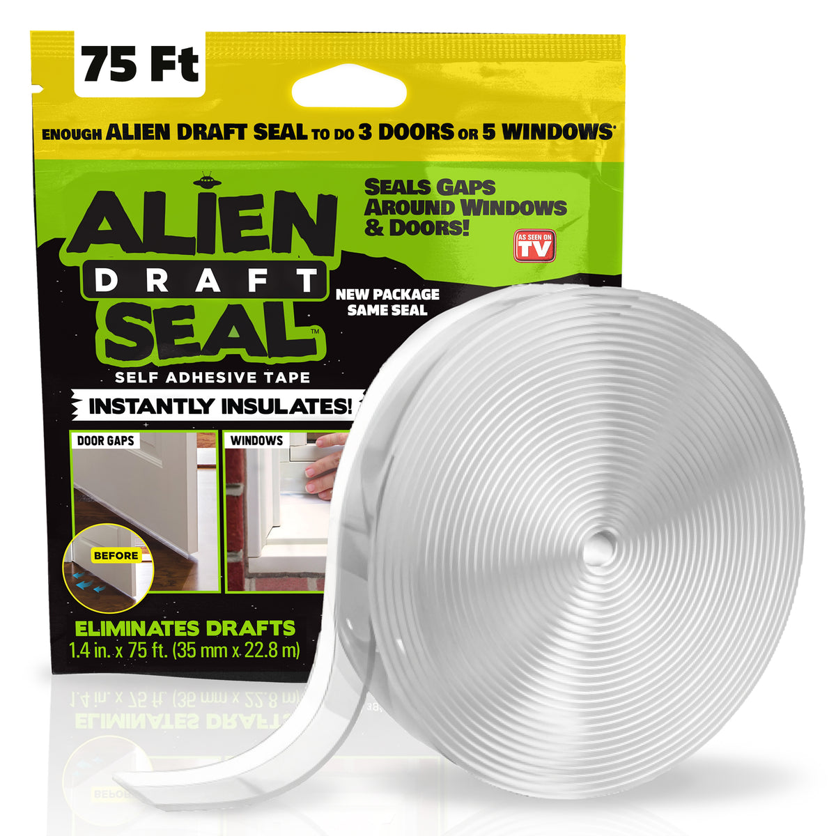 Alien Draft Seal Insulation Tape - Self-Adhesive Silicone Weather Stripping for Door & Window, Under-Door Draft Stopper - Stops Cold Air From Escaping in Summer, Keeps Warm Air Inside in Winter