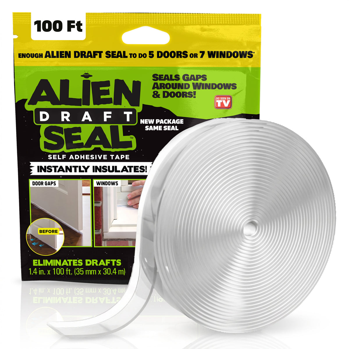 Alien Draft Seal Insulation Tape - Self-Adhesive Silicone Weather Stripping for Door & Window, Under-Door Draft Stopper - Stops Cold Air From Escaping in Summer, Keeps Warm Air Inside in Winter