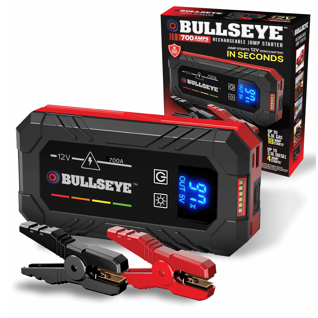 Bullseye Safety XL 700A Jump Starter – 12V Portable Rechargeable Car Battery Booster Pack with Smart Jumper Cables