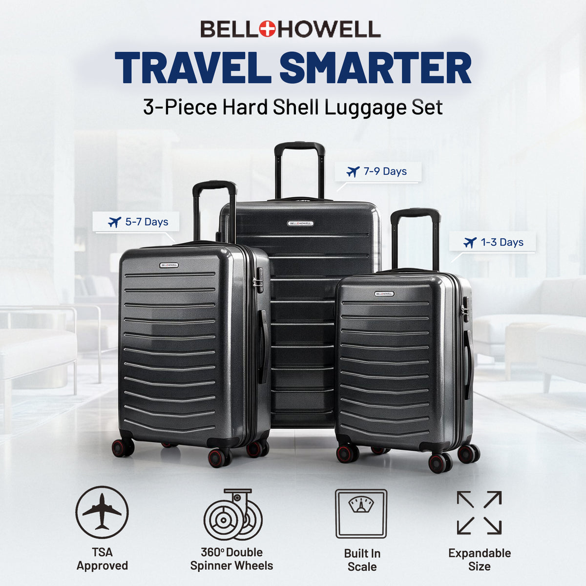 Bell + Howell 3 Piece Strata Stripe Luggage Set