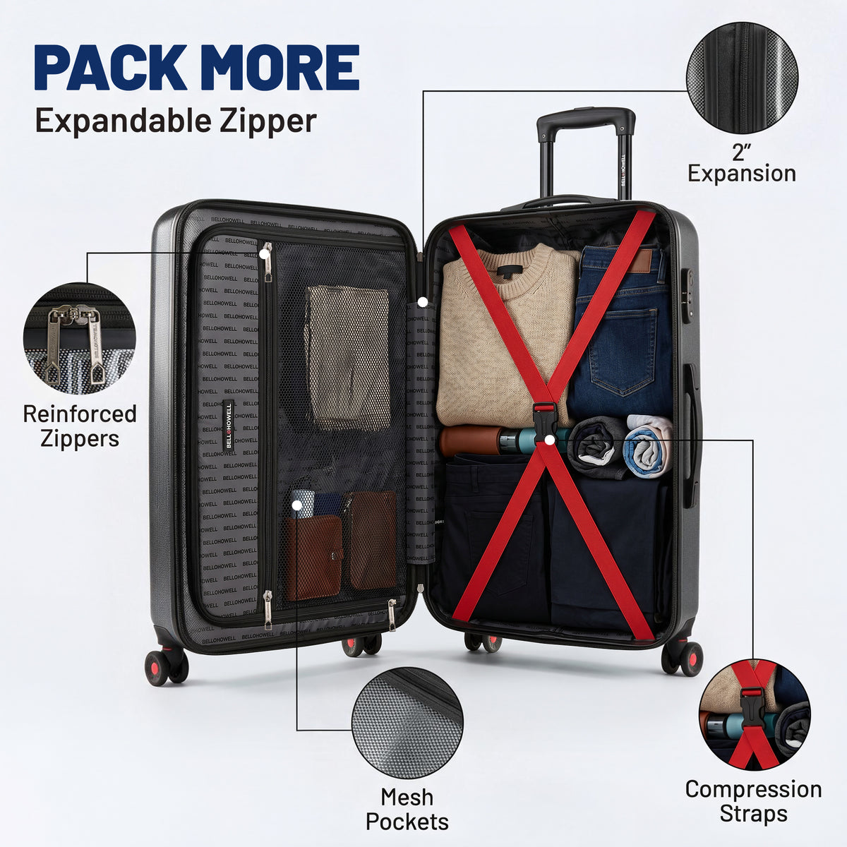 Bell + Howell 3 Piece Strata Stripe Luggage Set