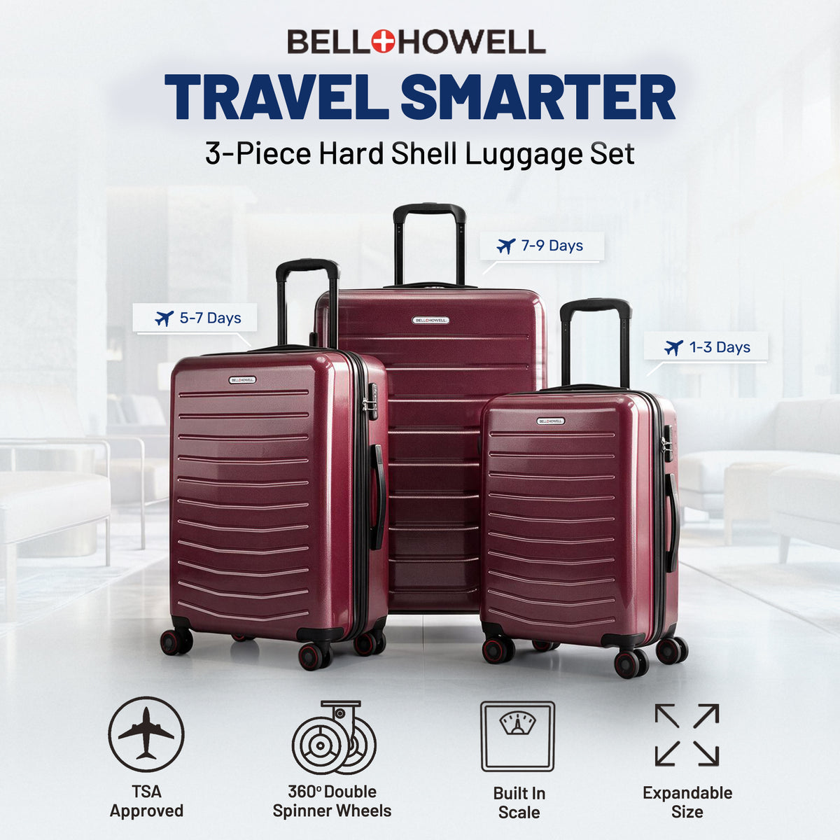 Bell + Howell 3 Piece Strata Stripe Luggage Set