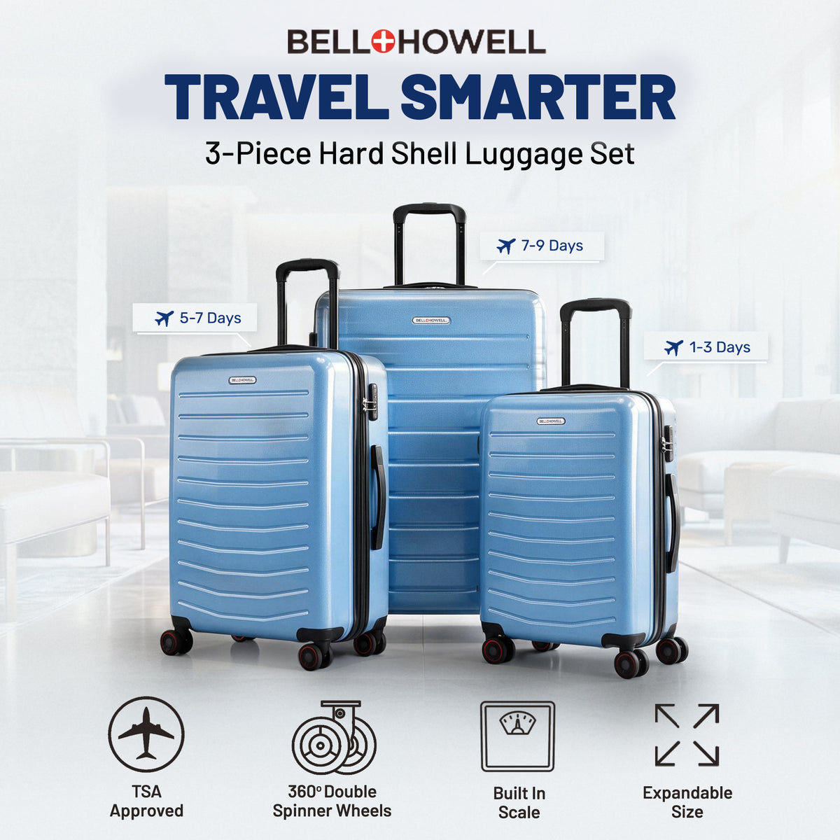 Bell + Howell 3 Piece Strata Stripe Luggage Set