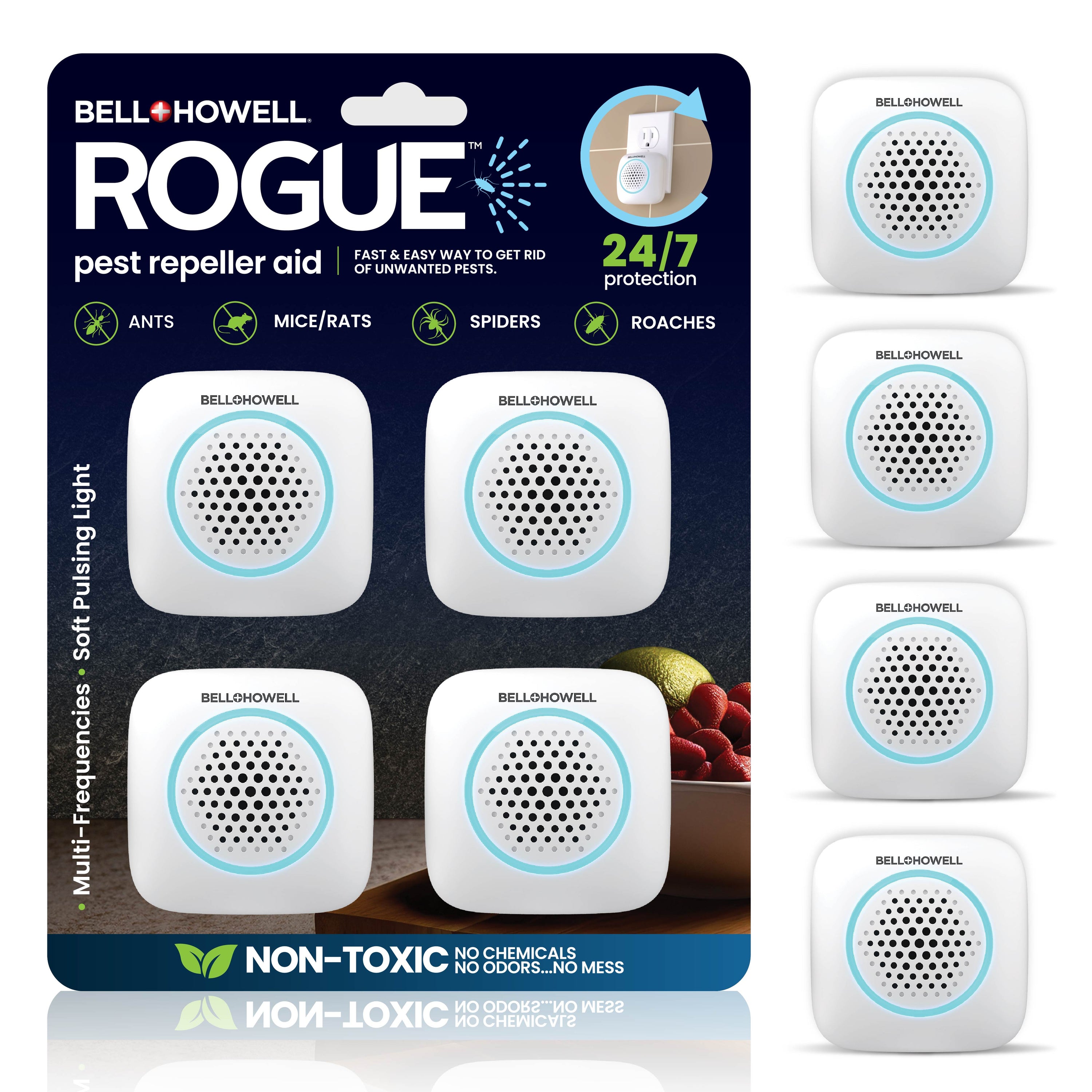 Rogue Pest Repeller Aid – Ultrasonic Plug-In Indoor Insect & Rodent Repellent, Chemical-Free Pest Control