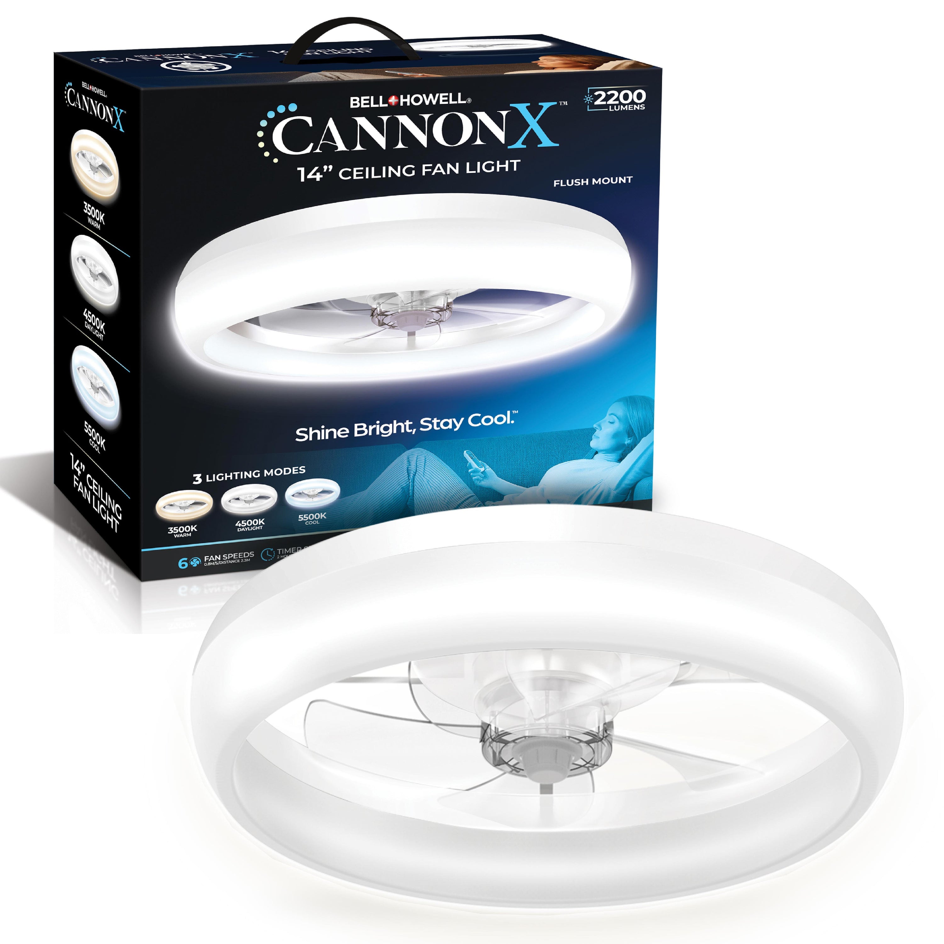CannonX Low-Profile Ceiling Fan with Light and Remote, Modern Fandelier, 6 Speeds, 3 Lighting Modes