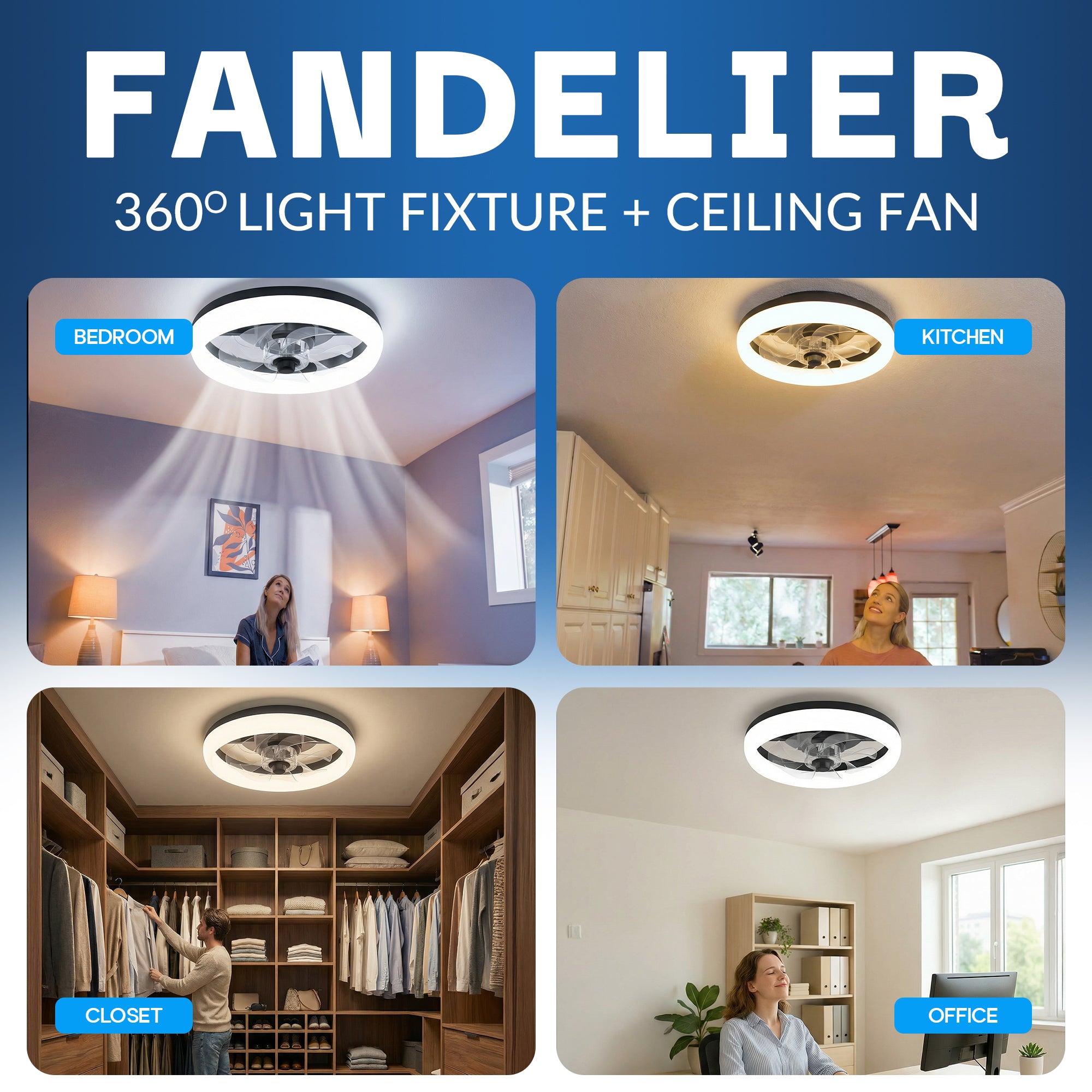 CannonX Low-Profile Ceiling Fan with Light and Remote, Modern Fandelier, 6 Speeds, 3 Lighting Modes