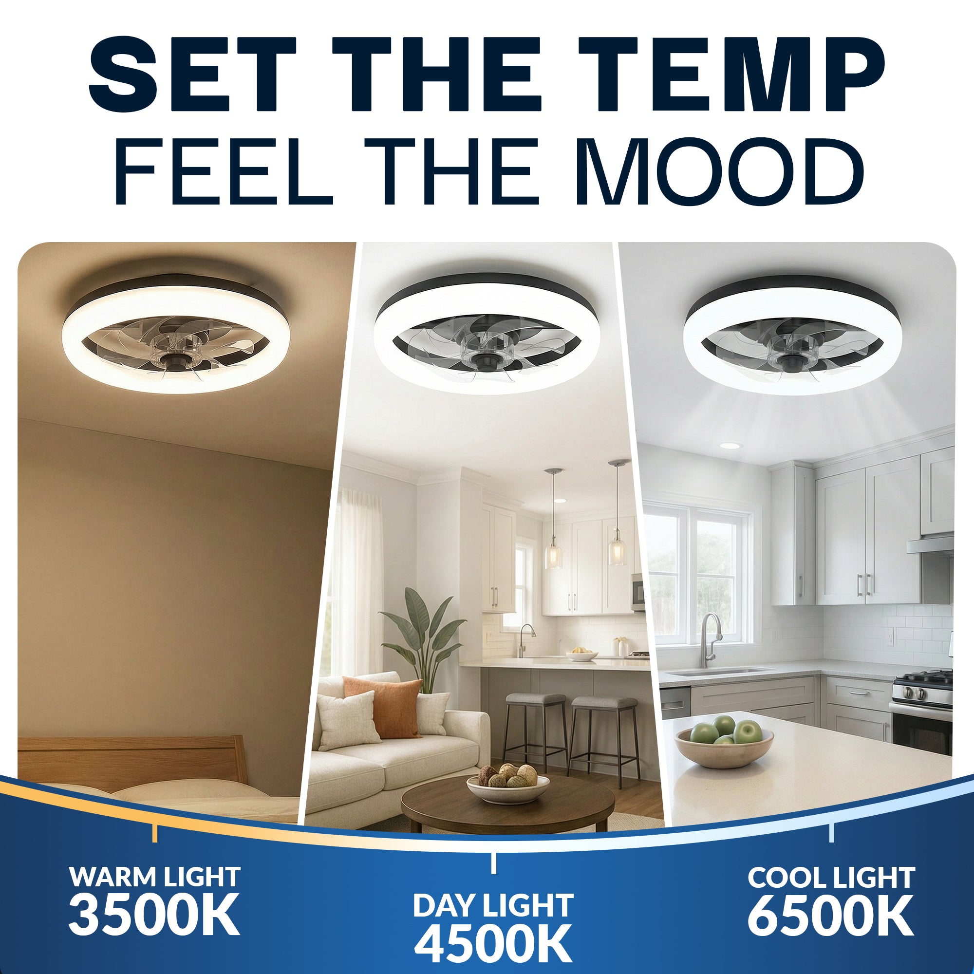 CannonX Low-Profile Ceiling Fan with Light and Remote, Modern Fandelier, 6 Speeds, 3 Lighting Modes