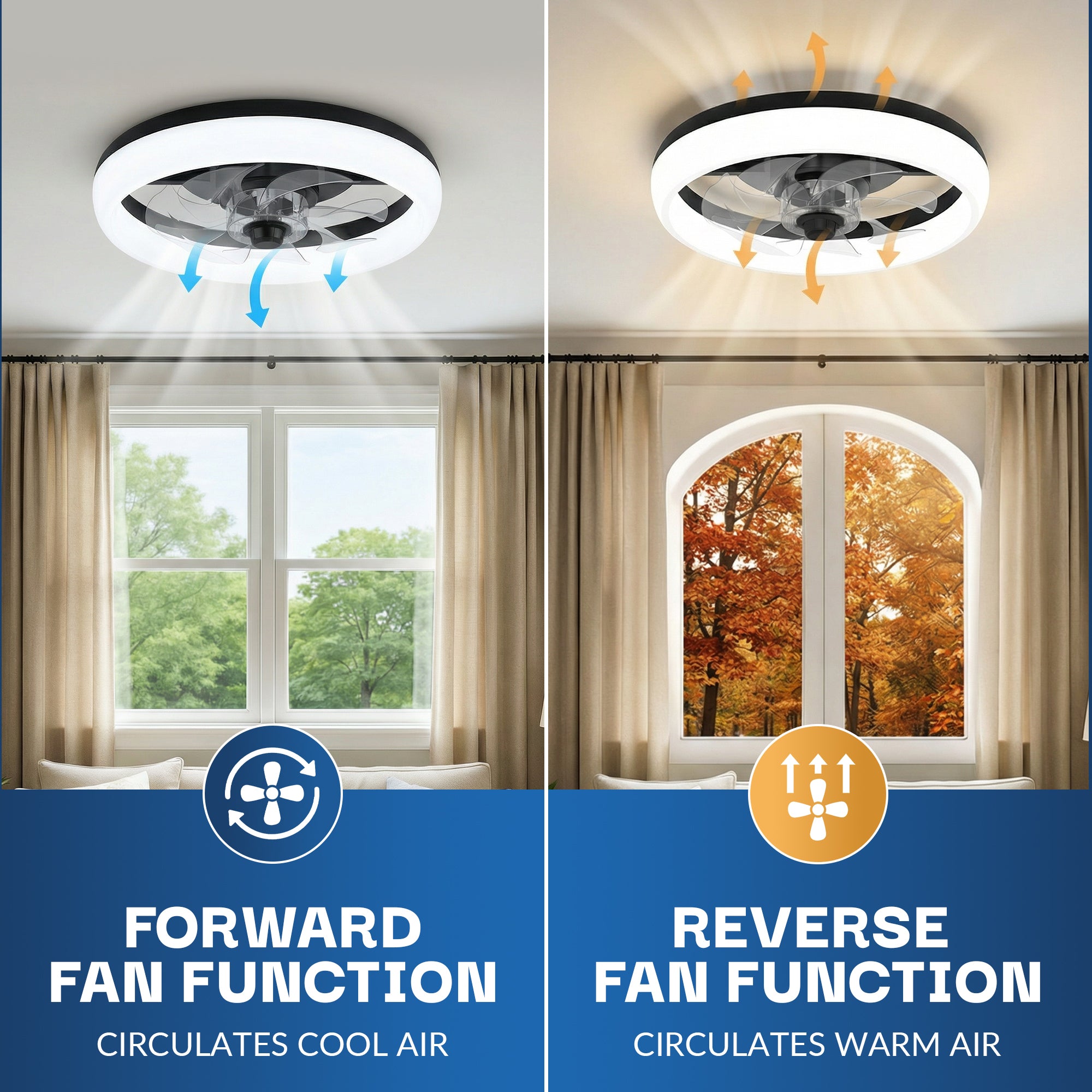 CannonX Low-Profile Ceiling Fan with Light and Remote, Modern Fandelier, 6 Speeds, 3 Lighting Modes