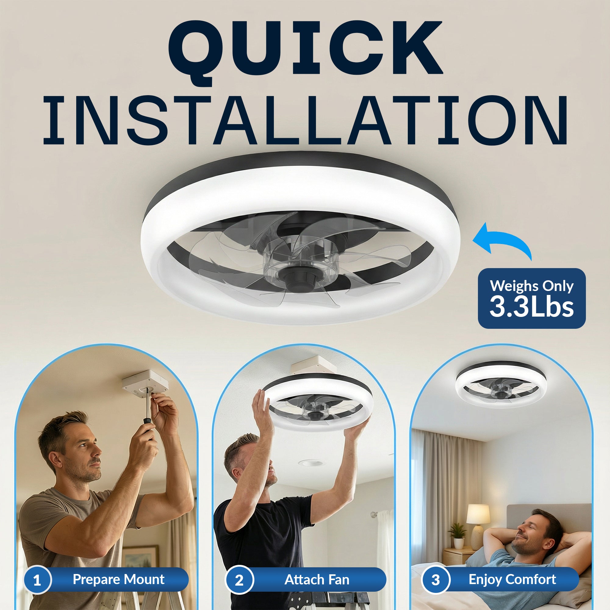 CannonX Low-Profile Ceiling Fan with Light and Remote, Modern Fandelier, 6 Speeds, 3 Lighting Modes