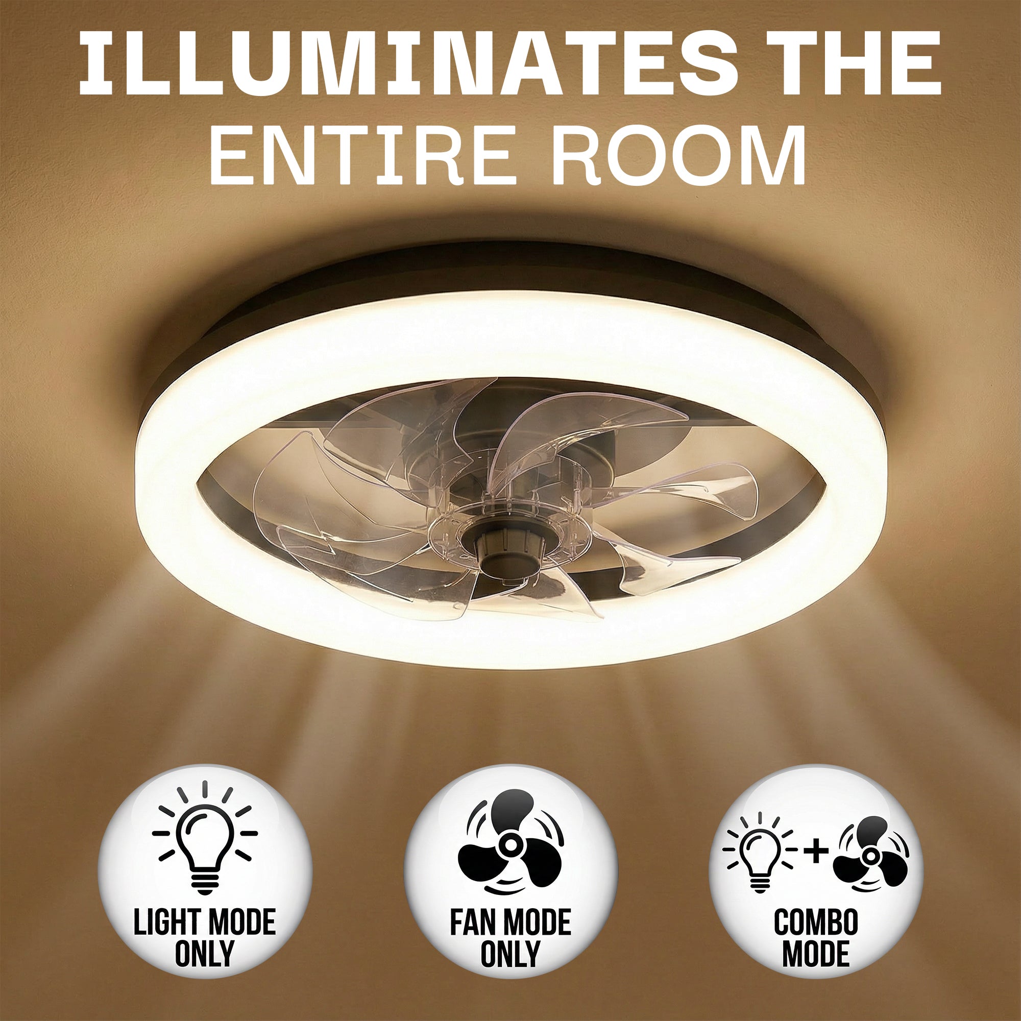 CannonX Low-Profile Ceiling Fan with Light and Remote, Modern Fandelier, 6 Speeds, 3 Lighting Modes