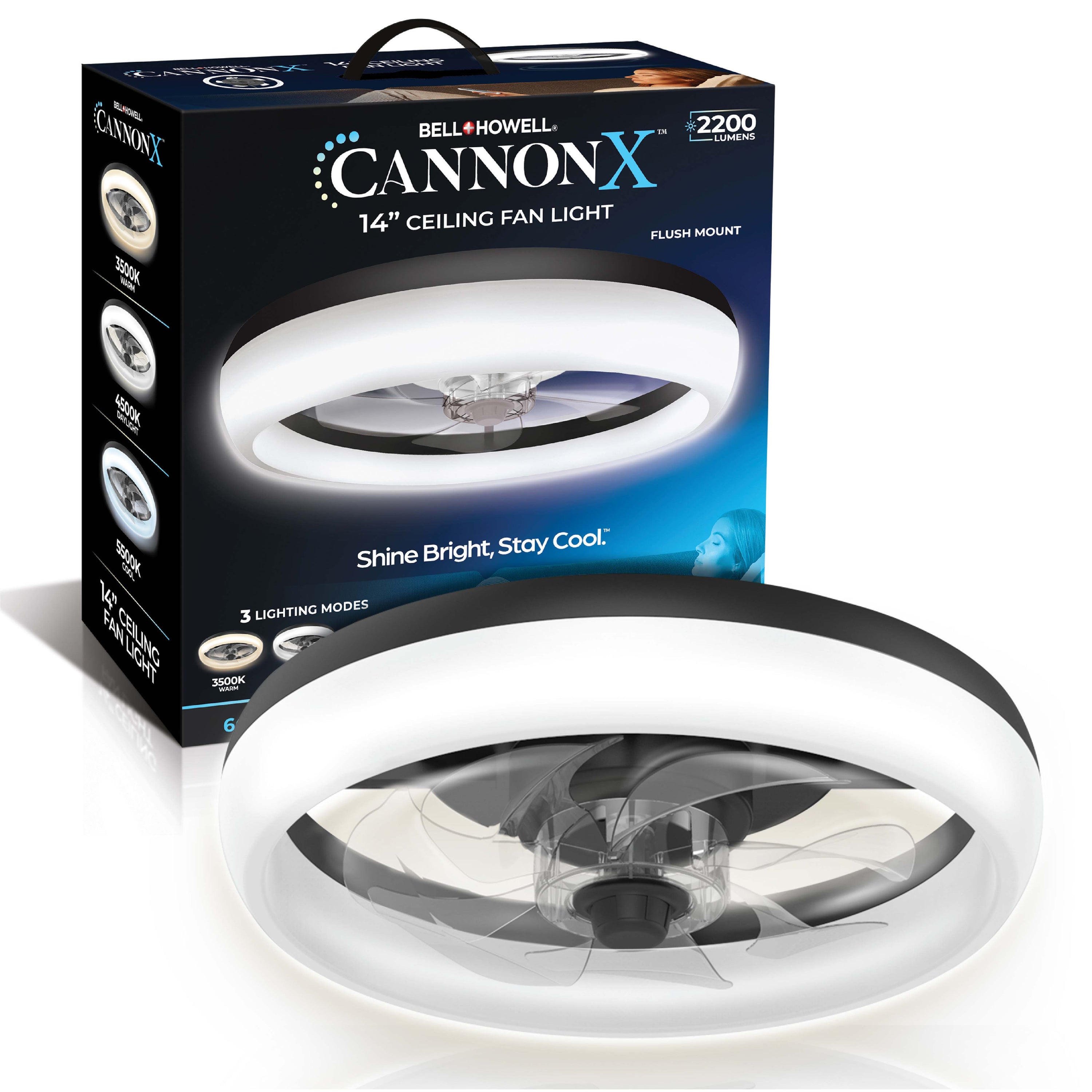 CannonX Low-Profile Ceiling Fan with Light and Remote, Modern Fandelier, 6 Speeds, 3 Lighting Modes
