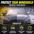 Weatherforce 365 - All-Weather Sunshade Ice Cover Heavy Duty Reversible Windshield Protector 6 by 10 feet Fabric For Any Car Protects from Heat & Snow with Anti-Theft Panels As Seen On TV