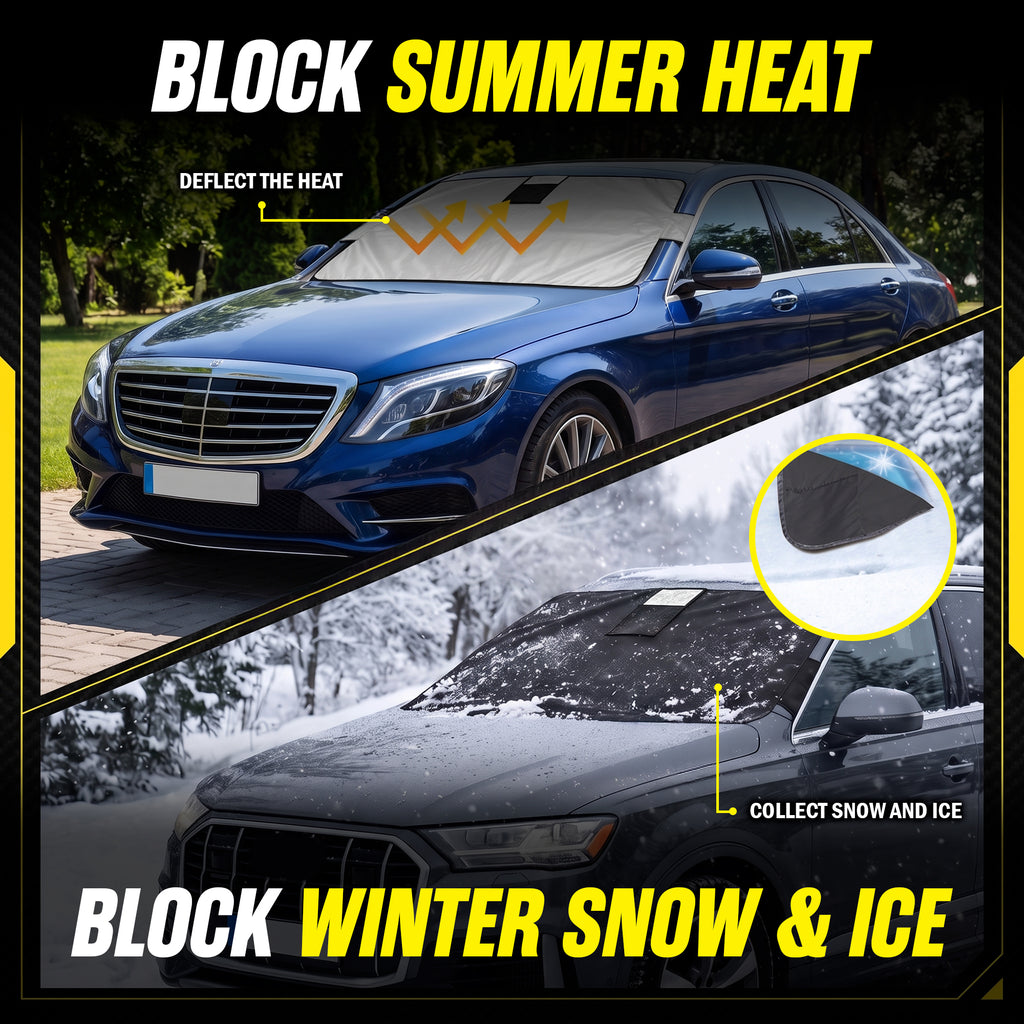 Weatherforce 365 - All-Weather Sunshade Ice Cover Heavy Duty Reversible Windshield Protector 6 by 10 feet Fabric For Any Car Protects from Heat & Snow with Anti-Theft Panels As Seen On TV