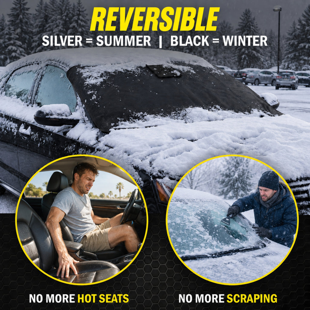 Weatherforce 365 - All-Weather Sunshade Ice Cover Heavy Duty Reversible Windshield Protector 6 by 10 feet Fabric For Any Car Protects from Heat & Snow with Anti-Theft Panels As Seen On TV