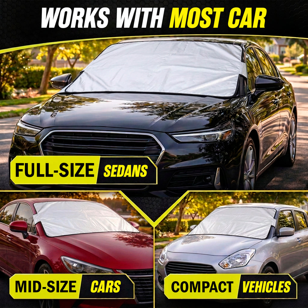 Weatherforce 365 - All-Weather Sunshade Ice Cover Heavy Duty Reversible Windshield Protector 6 by 10 feet Fabric For Any Car Protects from Heat & Snow with Anti-Theft Panels As Seen On TV