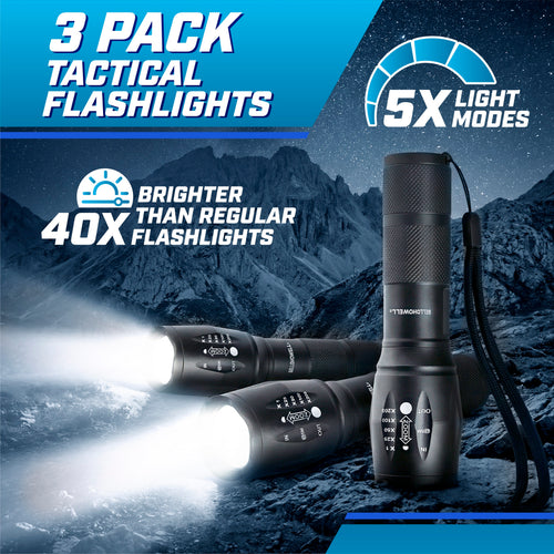 TacLight Tactical Flashlights, 3-Pack – High-Lumen LED Flashlight with 5 Modes, Waterproof Durable Portable for Emergency, Camping, Hiking