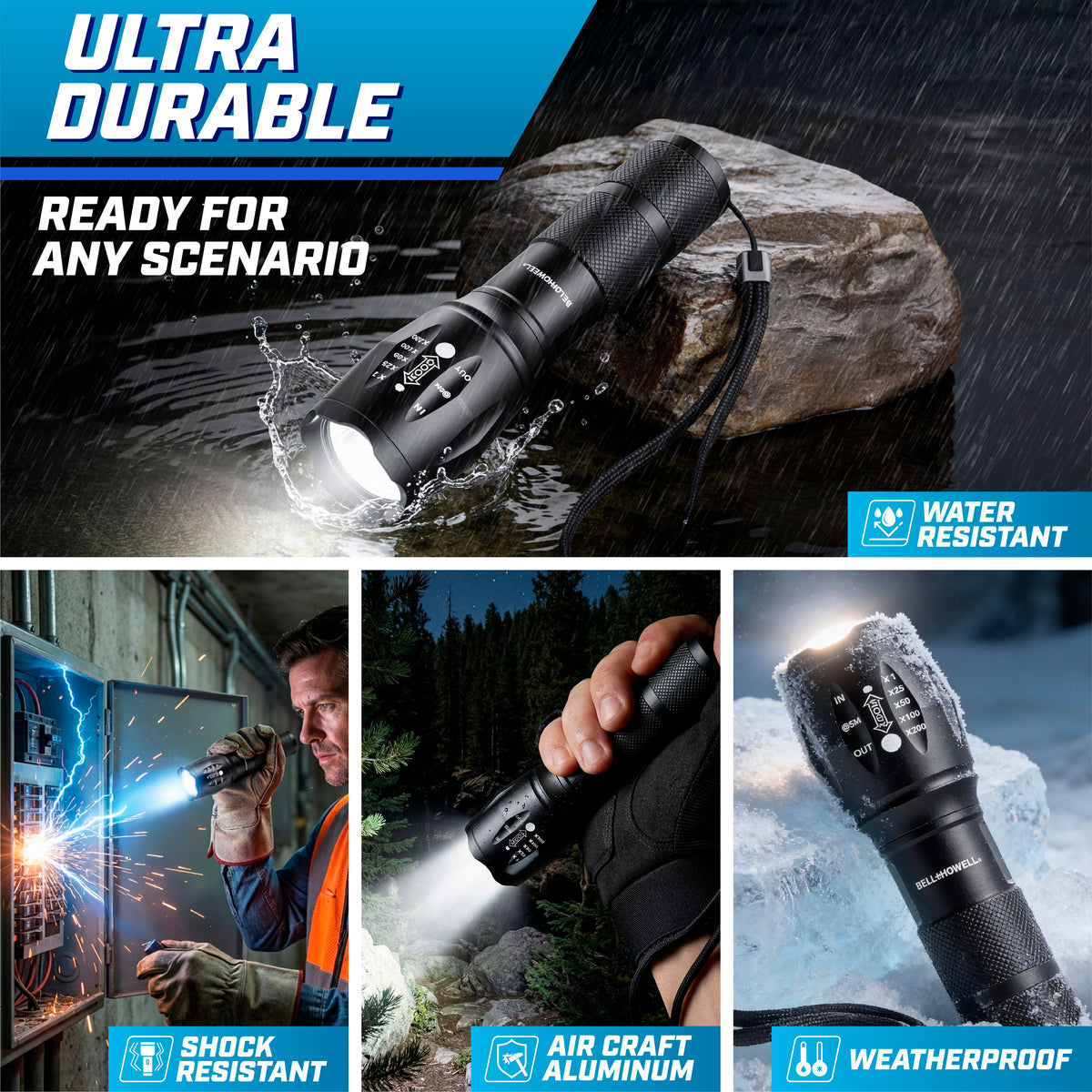 TacLight Tactical Flashlights, 3-Pack – High-Lumen LED Flashlight with 5 Modes, Waterproof Durable Portable for Emergency, Camping, Hiking