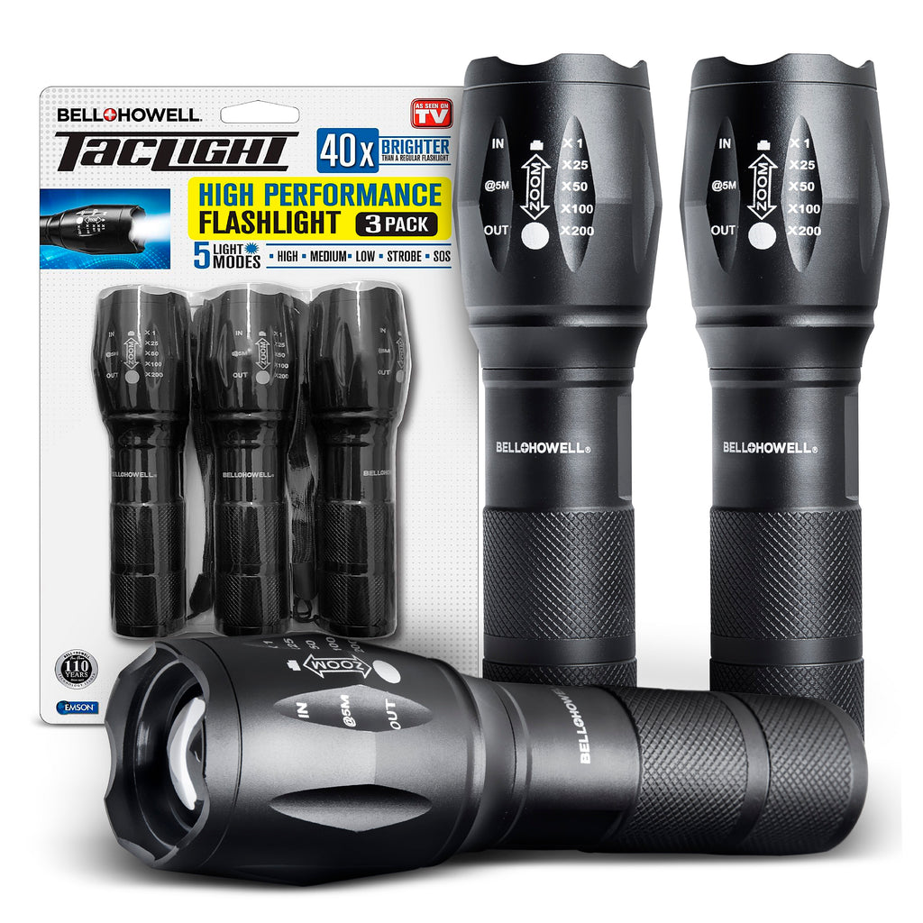 TacLight Tactical Flashlights, 3-Pack – High-Lumen LED Flashlight with 5 Modes, Waterproof Durable Portable for Emergency, Camping, Hiking