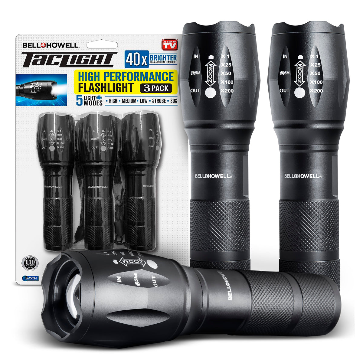 TacLight Tactical Flashlights, 3-Pack – High-Lumen LED Flashlight with 5 Modes, Waterproof Durable Portable for Emergency, Camping, Hiking