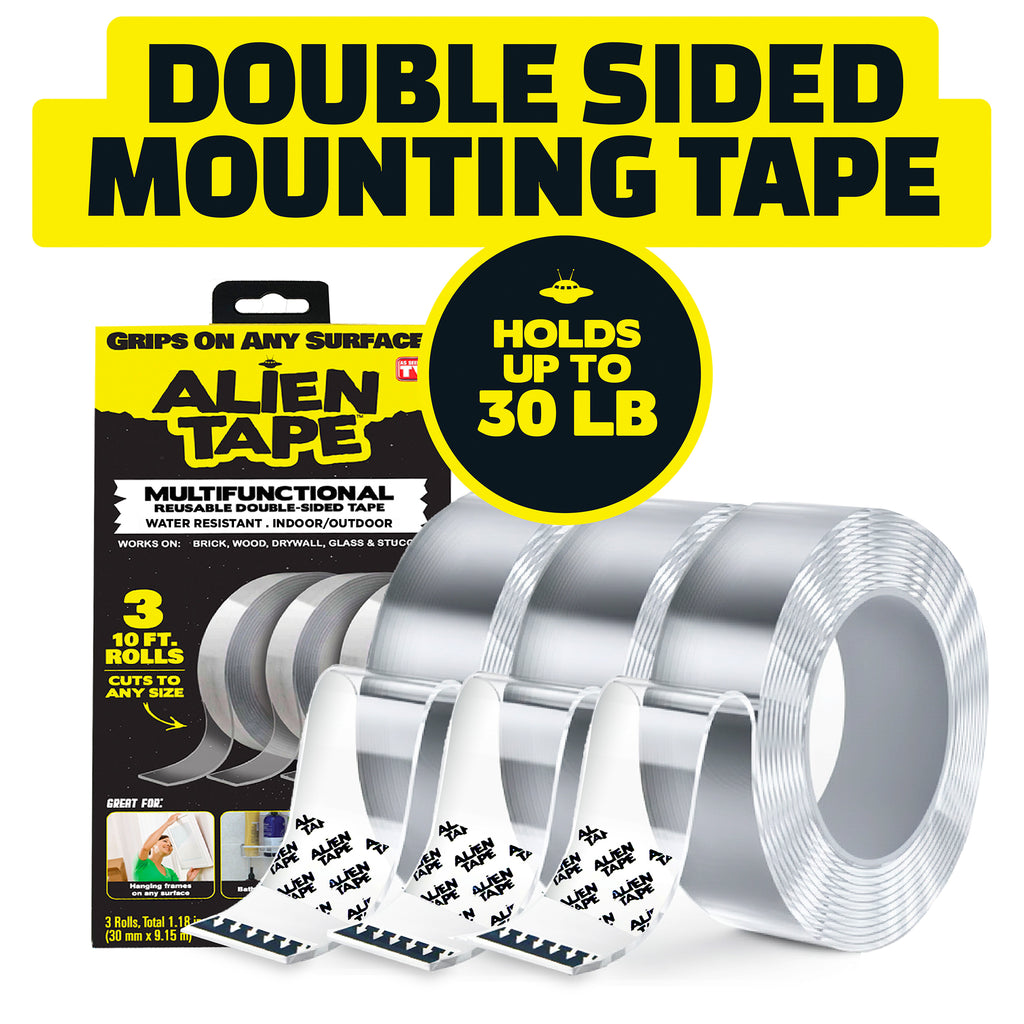 Alien Tape - 3 pack, 10ft each Double Sided Tape Heavy Duty, Nano Tape, Double Sided Mounting Tape, Heavy Duty Double Sided Tape for Walls, Wall Tape, Clear Adhesive Tape for Poster Photo Wall Décor