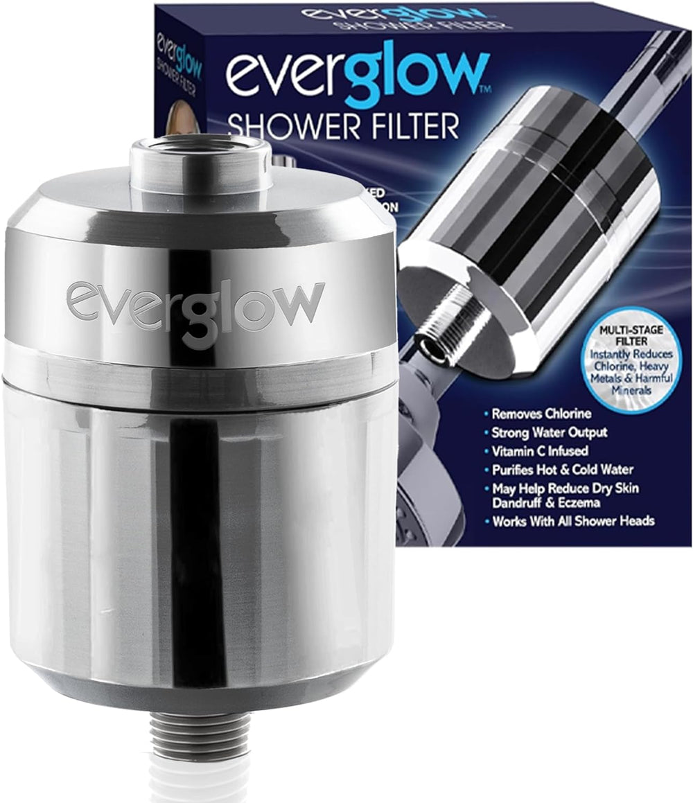 EVERGLOW High-Output Shower Filter, Reduces Chlorine, Dry Skin, Dandruff, Eczema, Heavy Metals and Vitamin C Infused for Dandruff and Softens Hard Water, 4.7”