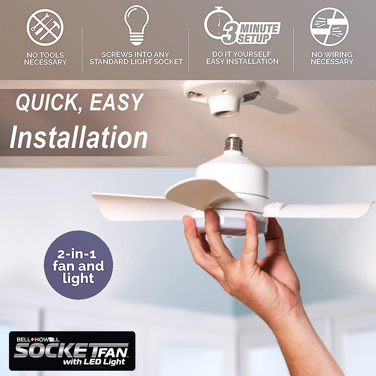 Light Socket Fan Bell + Howell Screw-In Socket Fan - Remote Controlled Socket Ceiling F