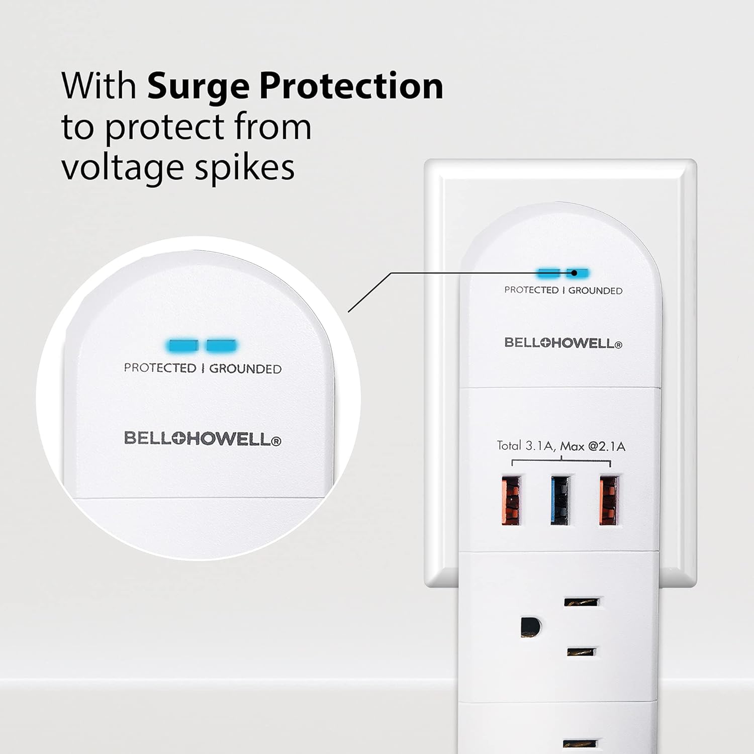 Bell + Howell Swivel Power, Power Strip w/Surge Protection Rapid, Swiveling Charging Station USB Outlet Extender – with Electrical, USB-C, USB-A 125VAC / 60Hz / 10A / 1250WMax, UL STD 498A