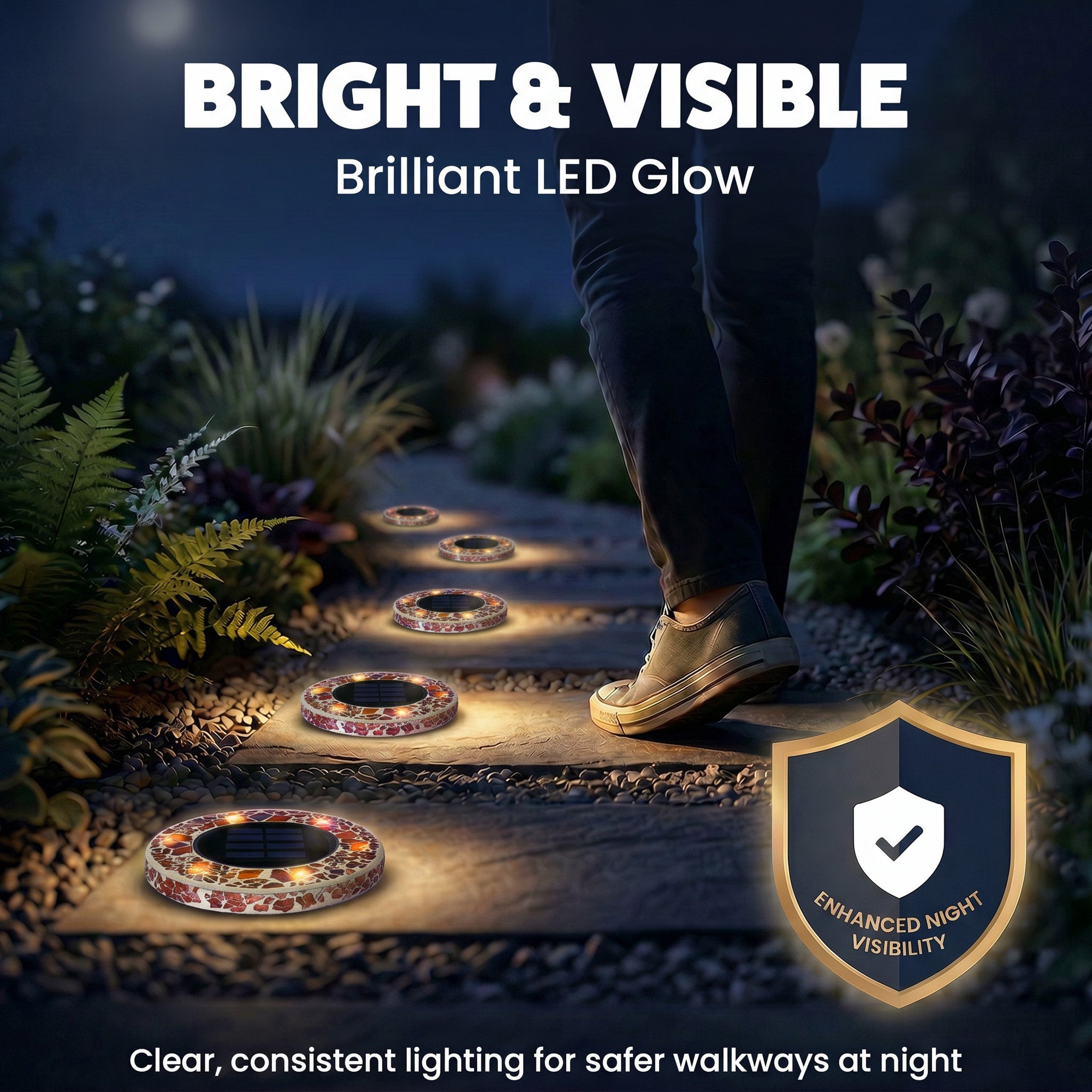 Solar Outdoor Mosaic Disk Lights, Waterproof Decorative Pathway LED Light, Auto On/Off