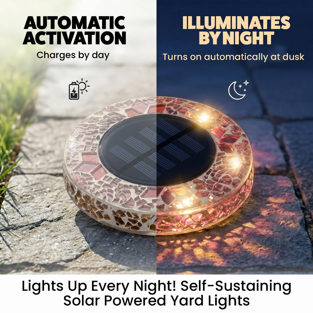 Solar Outdoor Mosaic Disk Lights, Waterproof Decorative Pathway LED Light, Auto On/Off