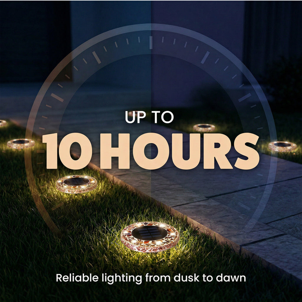 Solar Outdoor Mosaic Disk Lights, Waterproof Decorative Pathway LED Light, Auto On/Off