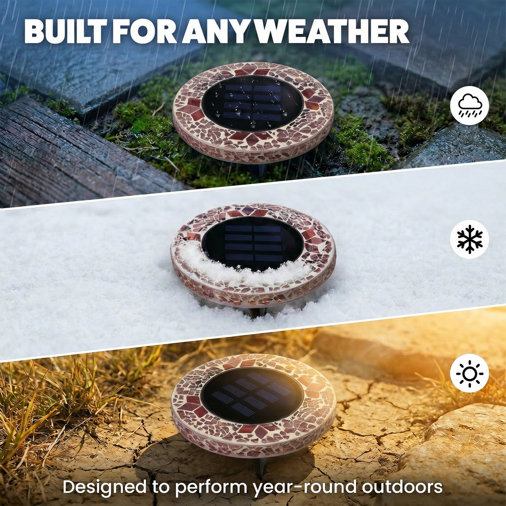Solar Outdoor Mosaic Disk Lights, Waterproof Decorative Pathway LED Light, Auto On/Off