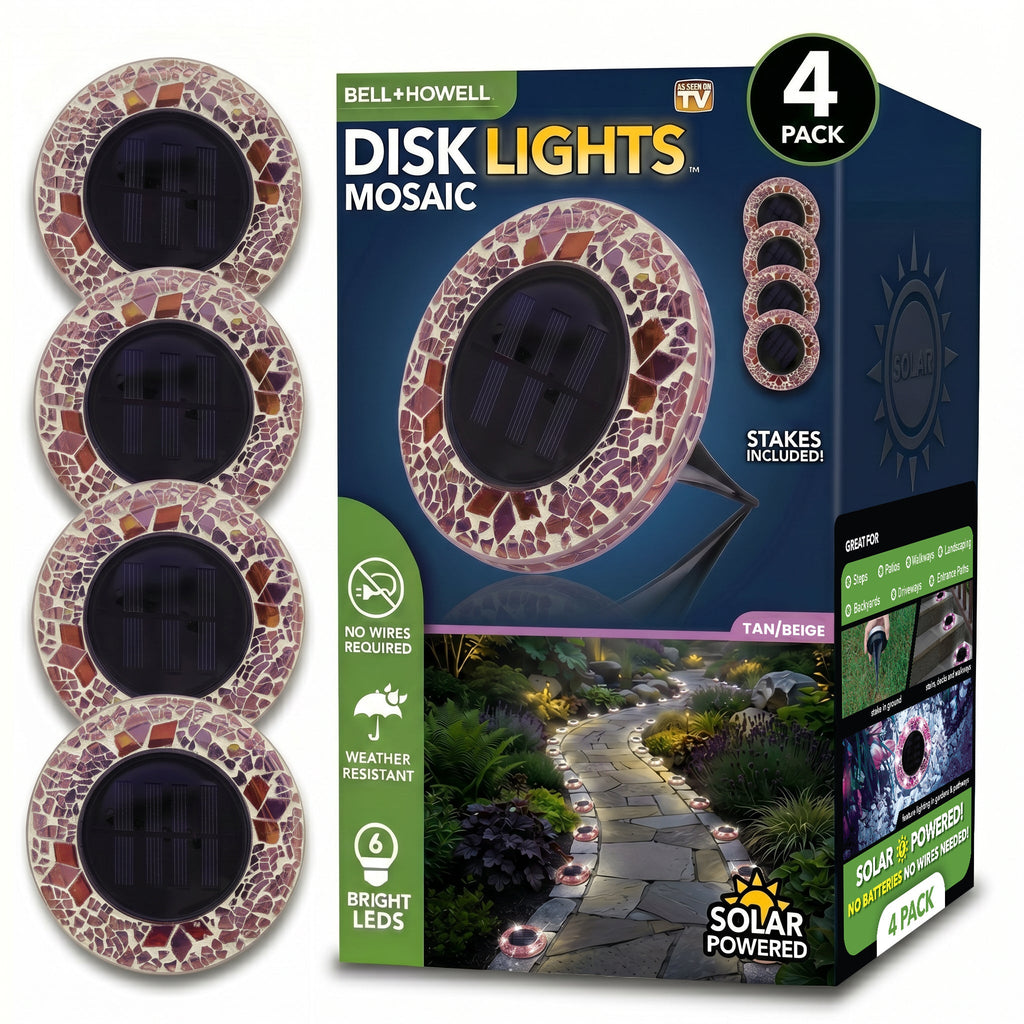 Solar Outdoor Mosaic Disk Lights, Waterproof Decorative Pathway LED Light, Auto On/Off