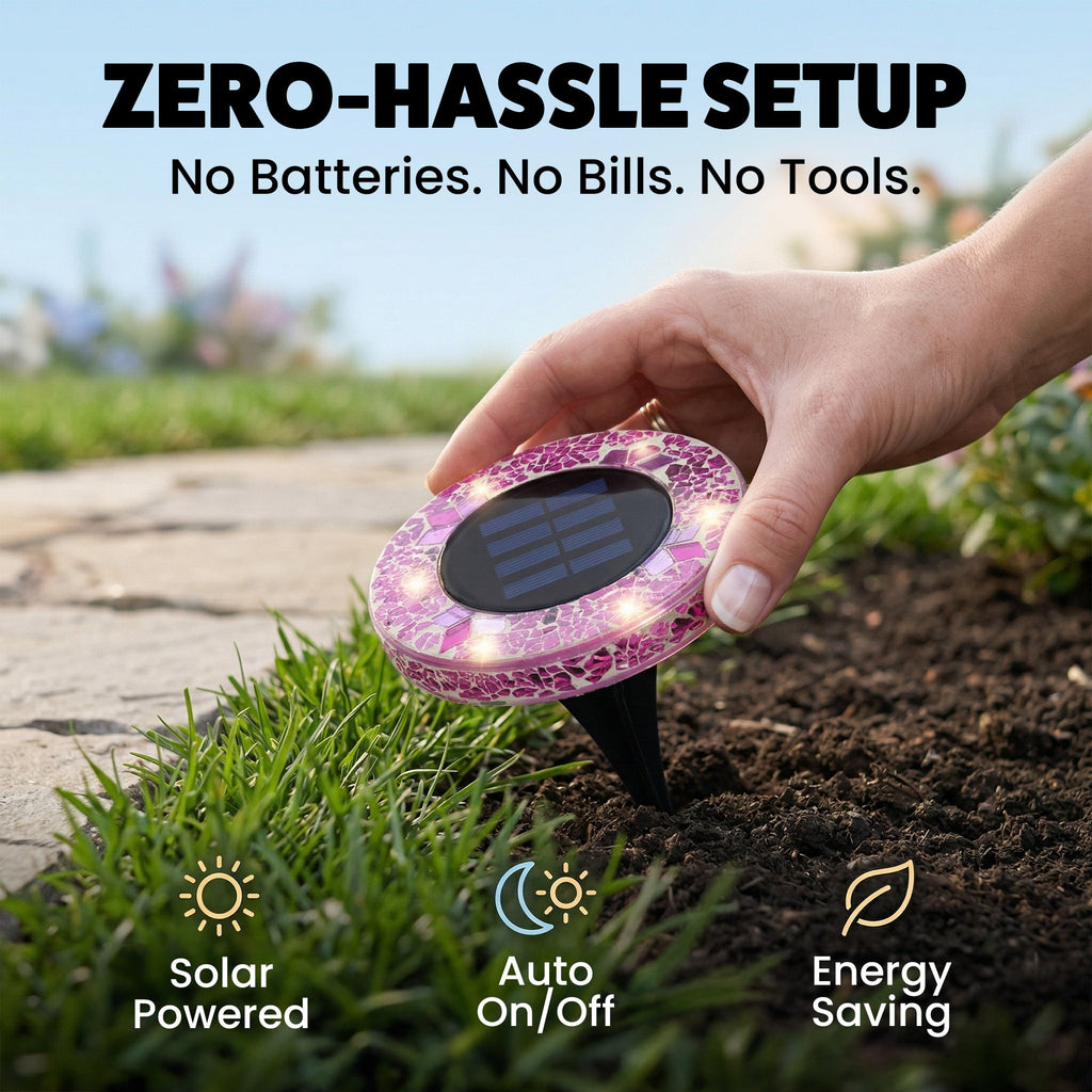 Solar Outdoor Mosaic Disk Lights, Waterproof Decorative Pathway LED Light, Auto On/Off