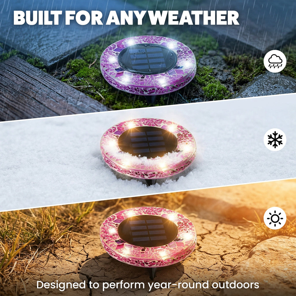 Solar Outdoor Mosaic Disk Lights, Waterproof Decorative Pathway LED Light, Auto On/Off