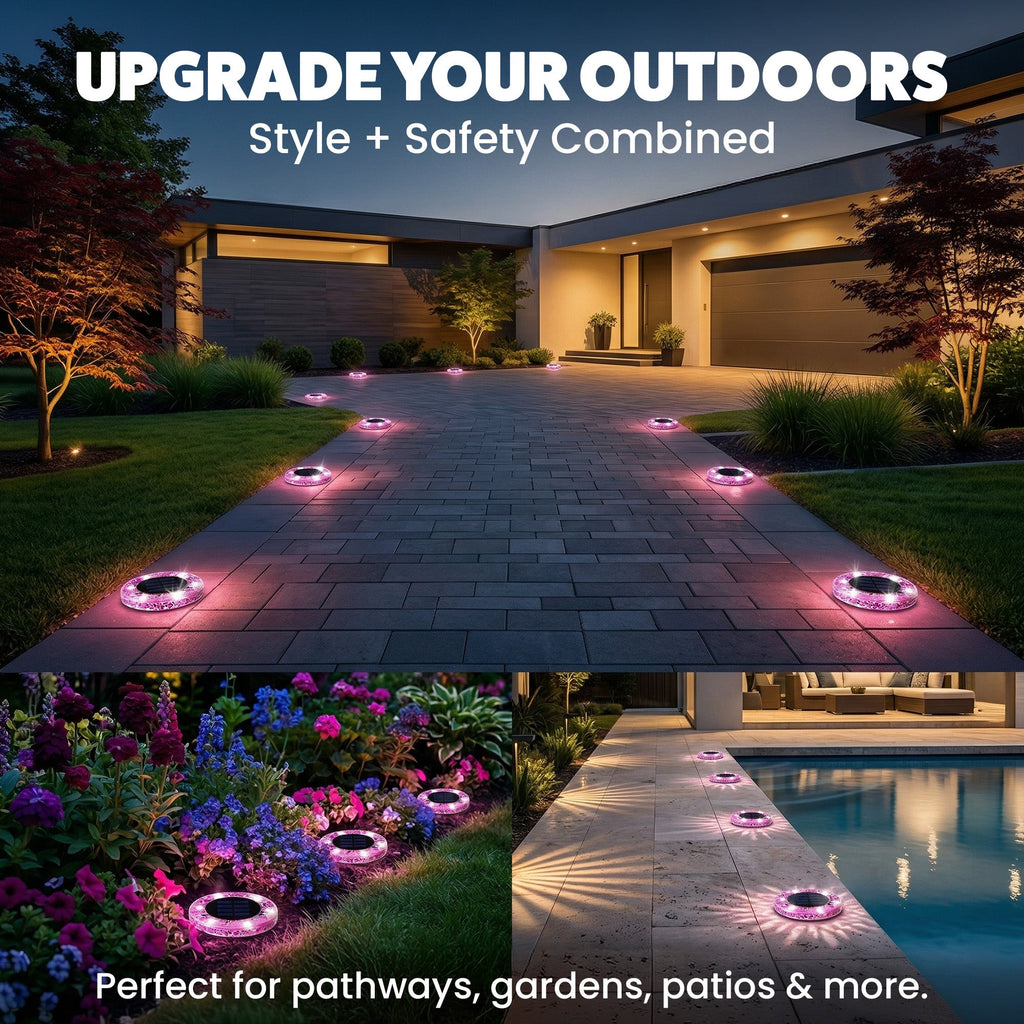 Solar Outdoor Mosaic Disk Lights, Waterproof Decorative Pathway LED Light, Auto On/Off