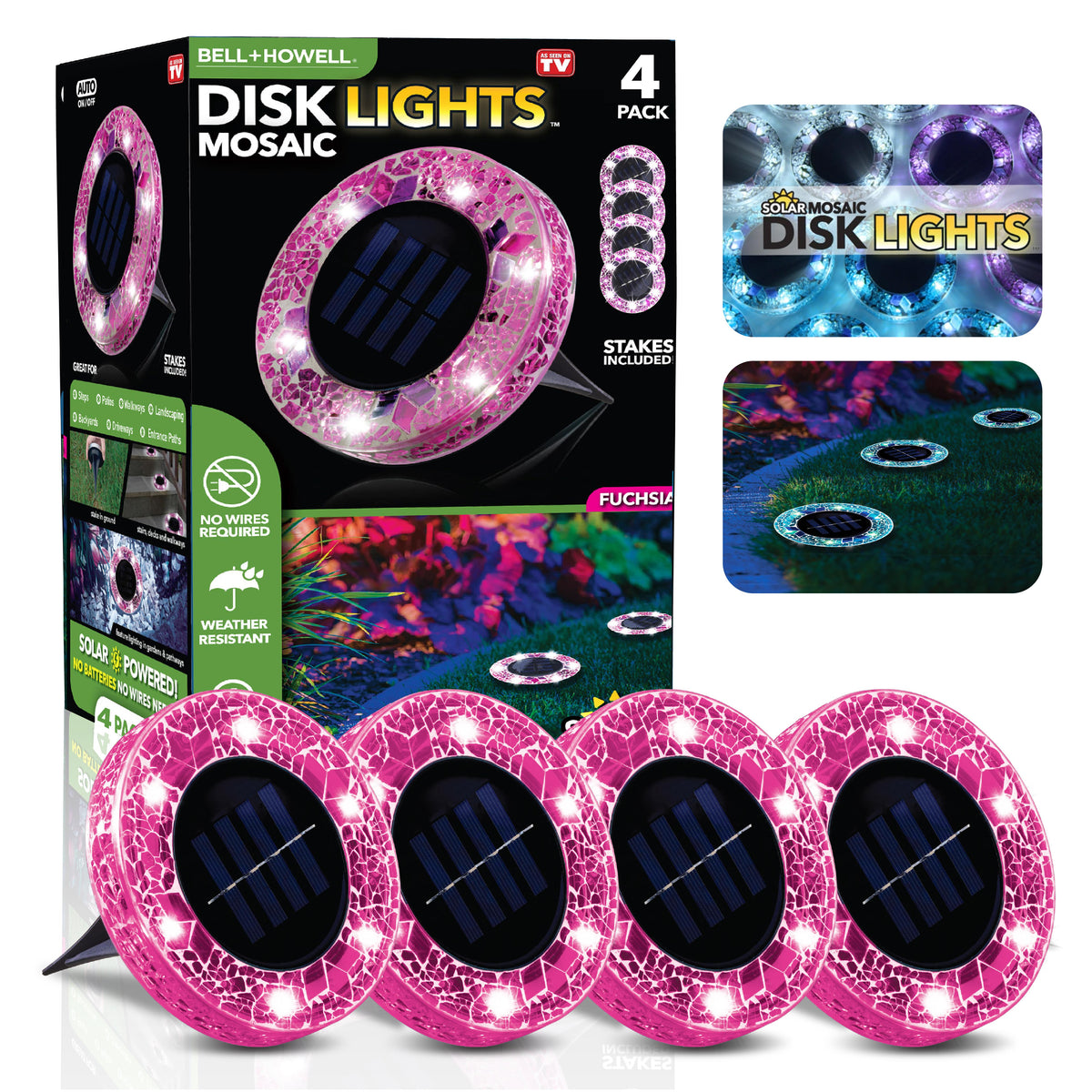 Solar Outdoor Mosaic Disk Lights, Waterproof Decorative Pathway LED Light, Auto On/Off