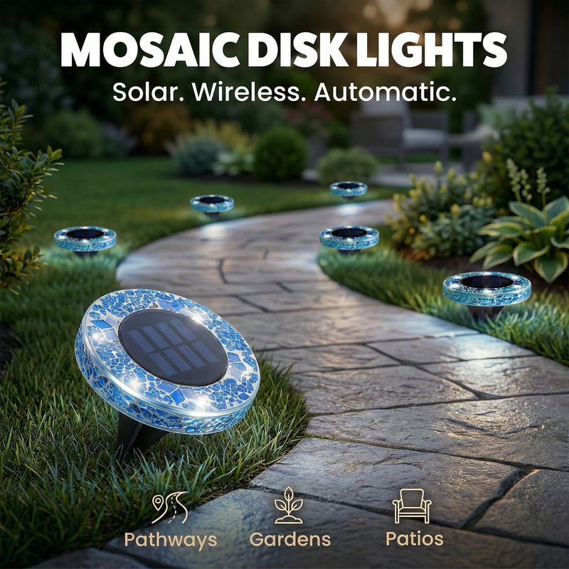 Solar Outdoor Mosaic Disk Lights, Waterproof Decorative Pathway LED Light, Auto On/Off