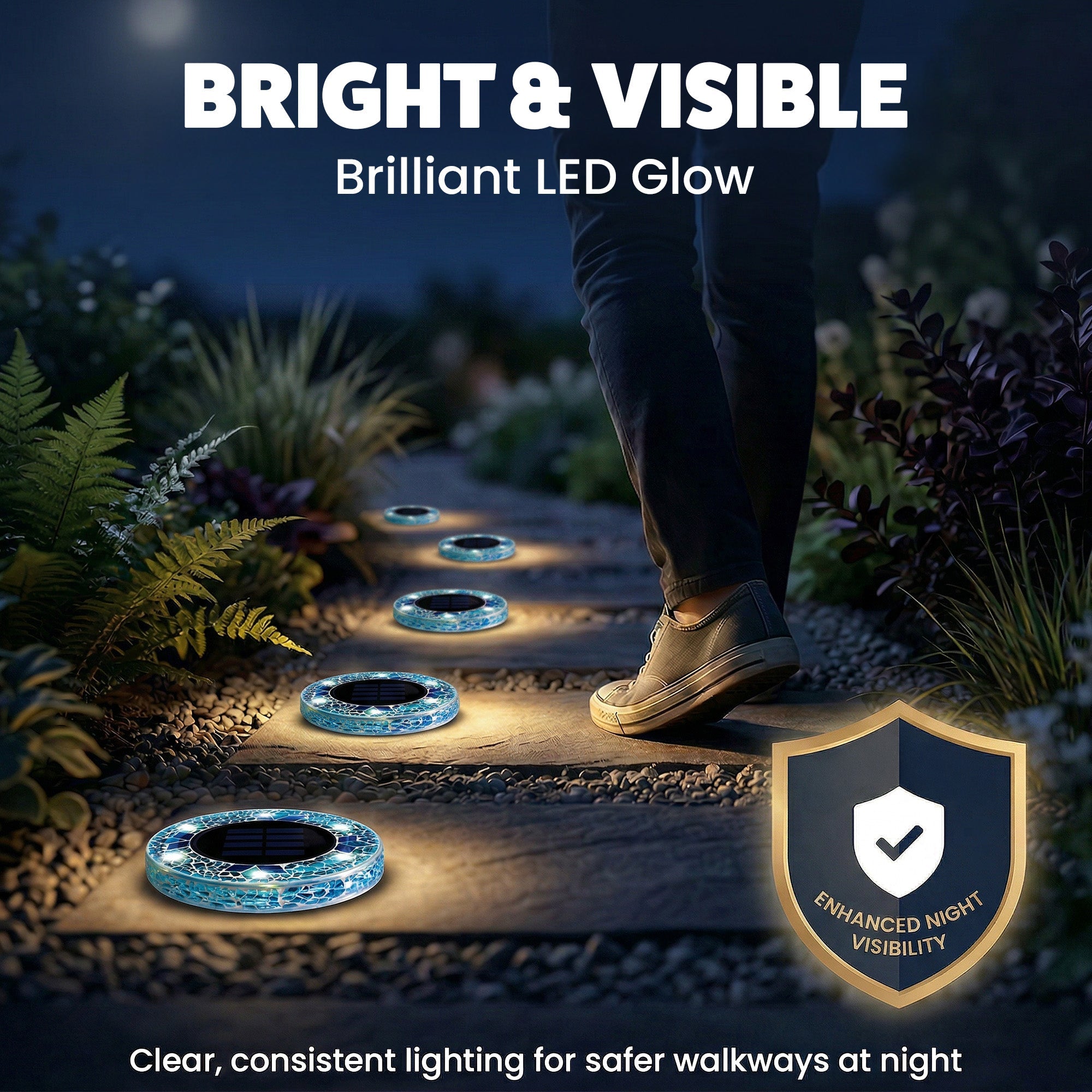 Solar Outdoor Mosaic Disk Lights, Waterproof Decorative Pathway LED Light, Auto On/Off
