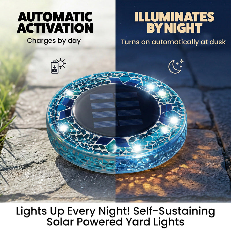 Solar Outdoor Mosaic Disk Lights, Waterproof Decorative Pathway LED Light, Auto On/Off