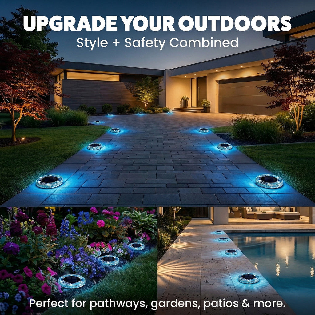 Solar Outdoor Mosaic Disk Lights, Waterproof Decorative Pathway LED Light, Auto On/Off