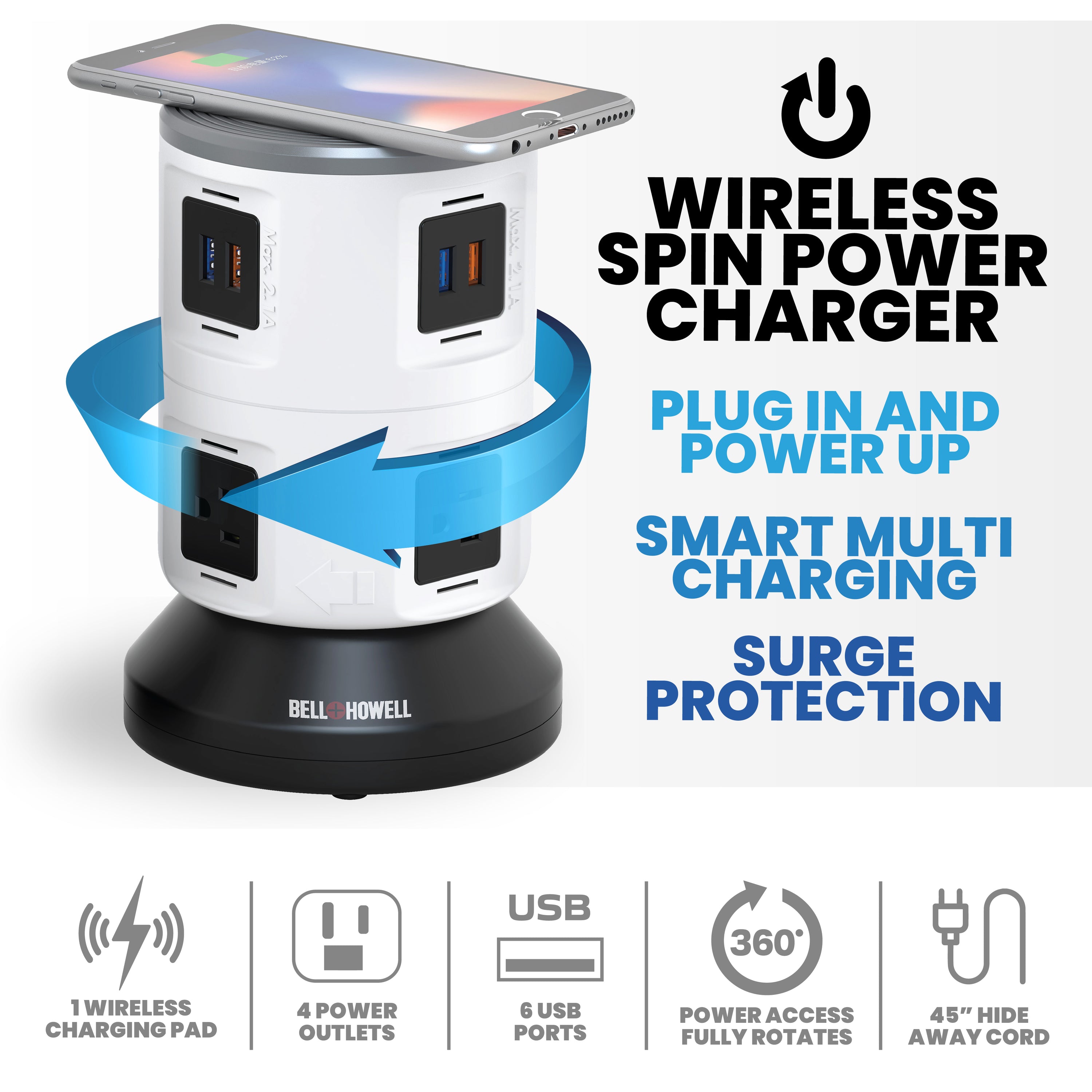 Bell + Howell Spin Power with Wireless Phone Charger