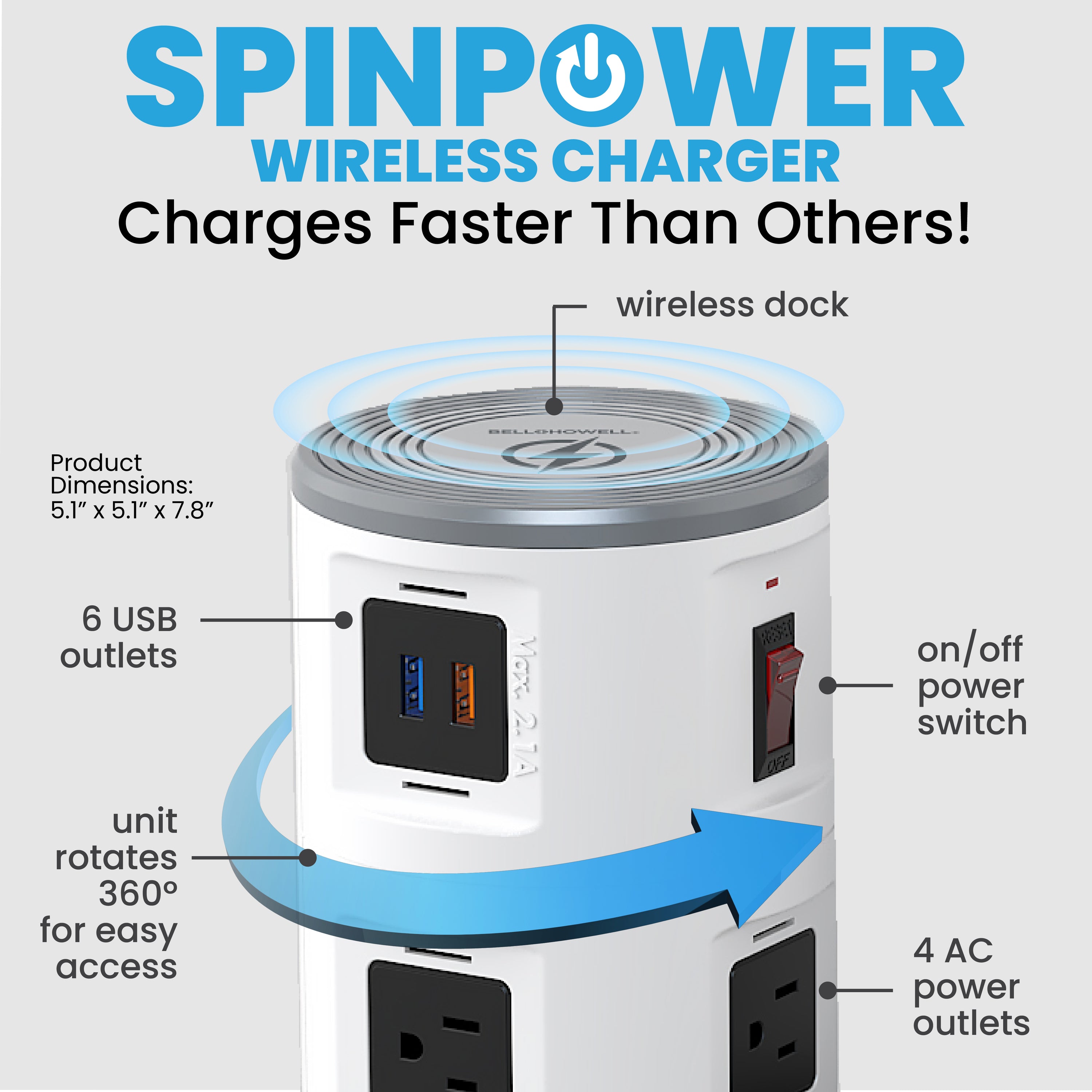 Bell + Howell Spin Power with Wireless Phone Charger